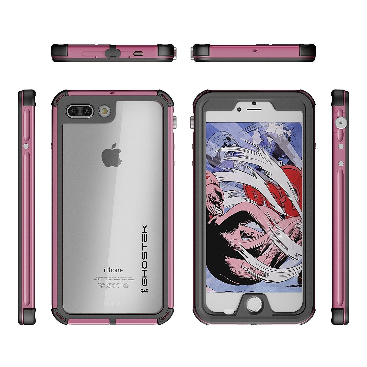 iPhone 8+ Plus Waterproof Case, Ghostek® Atomic 3 Series for Apple iPhone 8+ Plus | Underwater | Shockproof | Dirt-proof | Snow-proof | Aluminum Frame | Adventure Ready | Ultra Fit | Swimming (Pink)