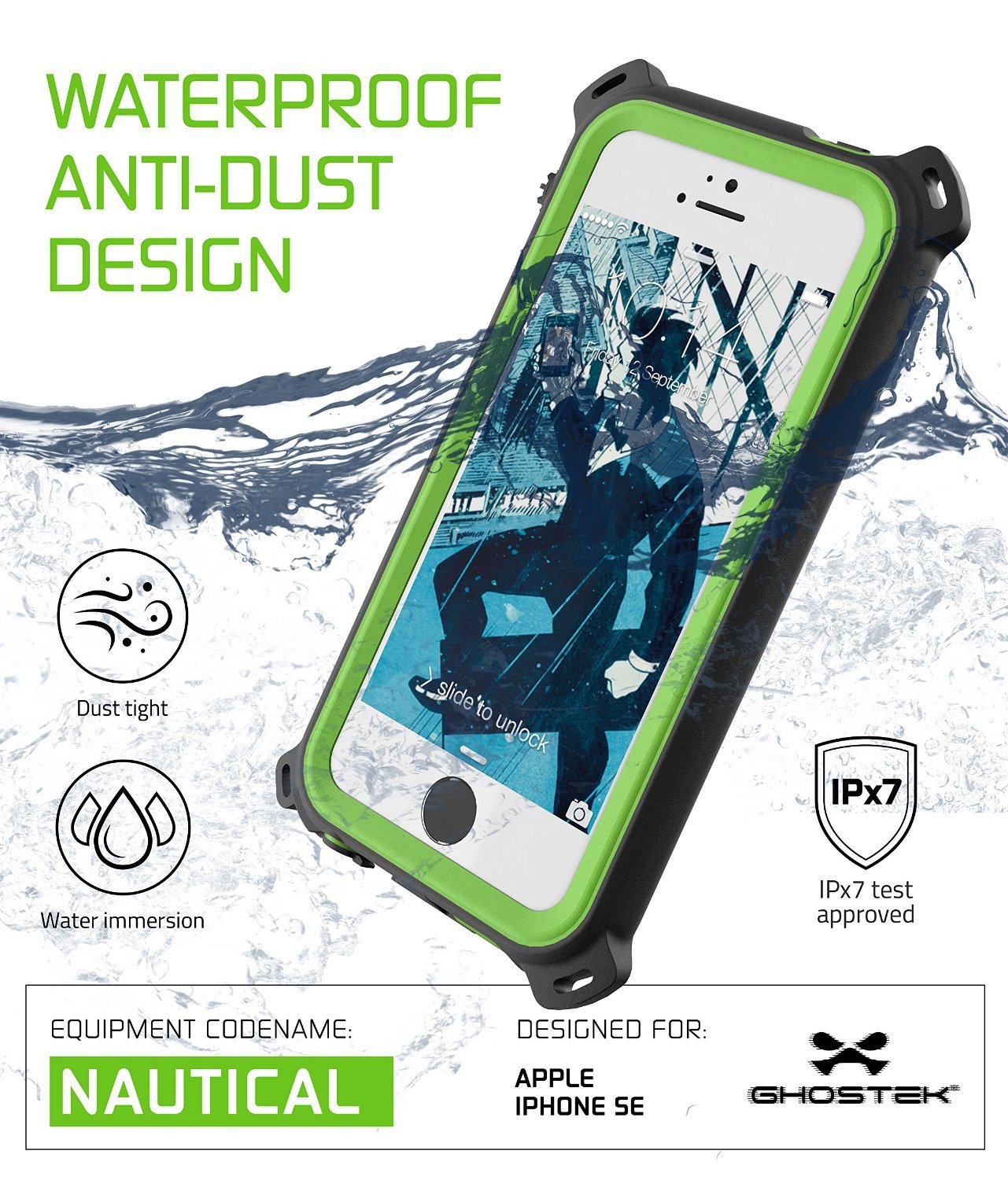 iPhone SE/5S/5 Waterproof Case, Ghostek® Nautical Green Series| Underwater | Aluminum Frame