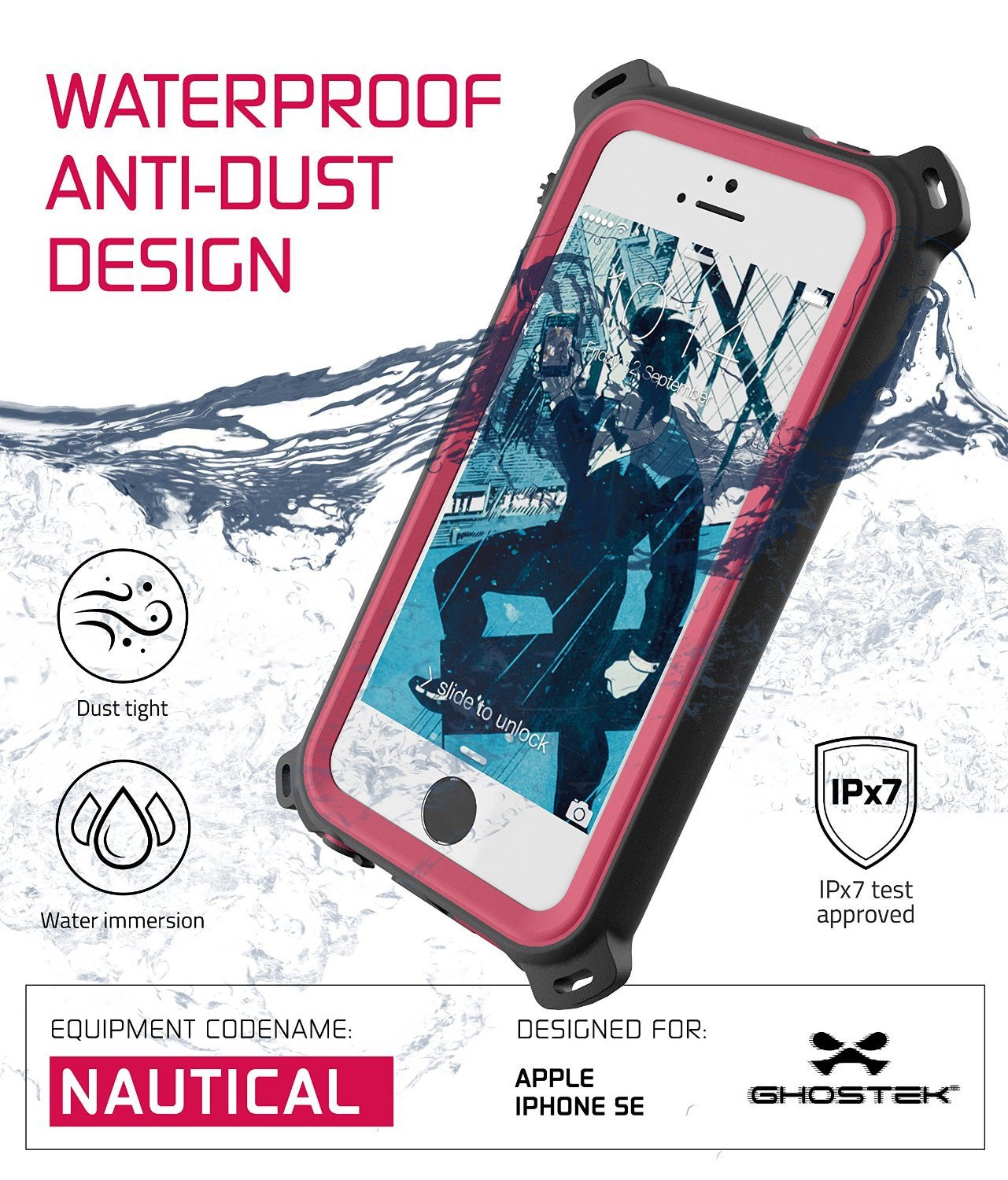 iPhone SE/5S/5 Waterproof Case, Ghostek® Nautical Pink Series| Underwater | Aluminum Frame