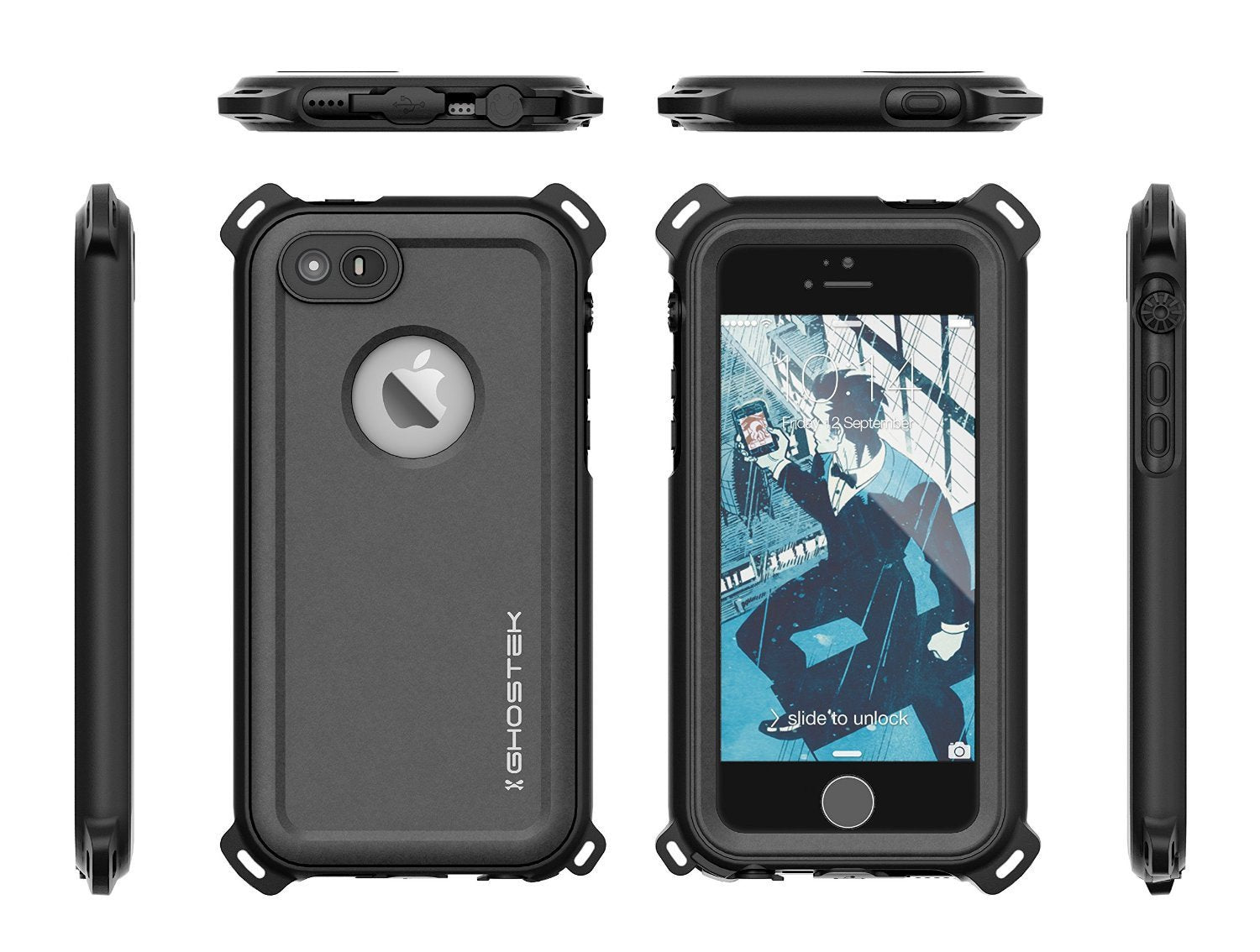 iPhone SE/5S/5 Waterproof Case, Ghostek® Nautical Black Series| Underwater | Aluminum Frame