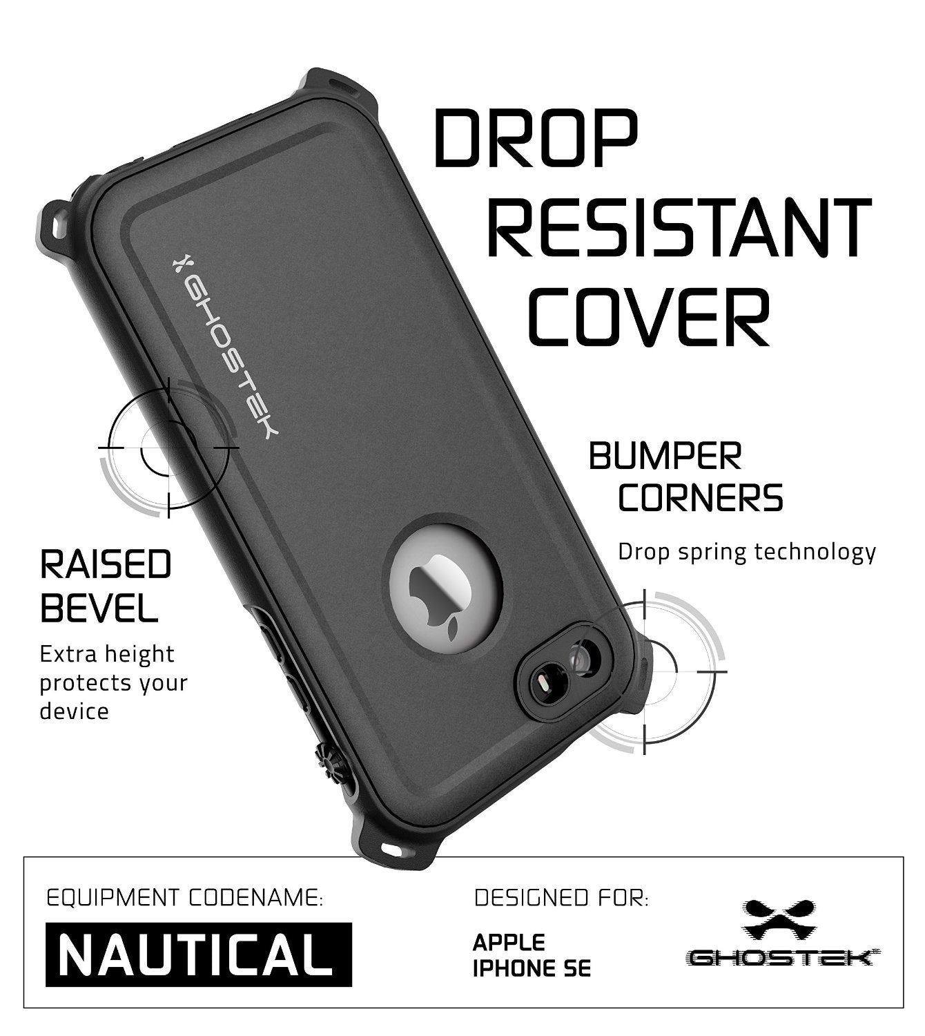 iPhone SE/5S/5 Waterproof Case, Ghostek® Nautical Black Series| Underwater | Aluminum Frame