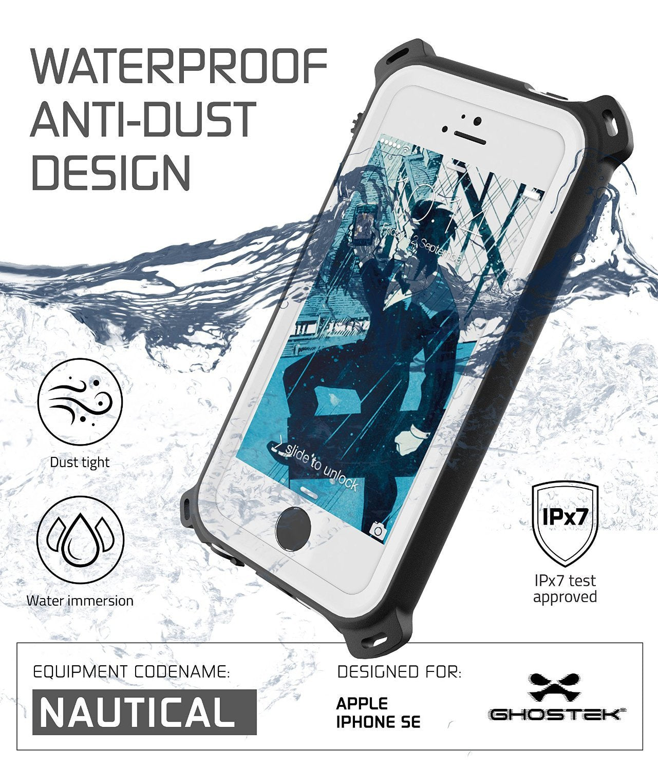 iPhone SE/5S/5 Waterproof Case, Ghostek® Nautical White Series| Underwater | Aluminum Frame