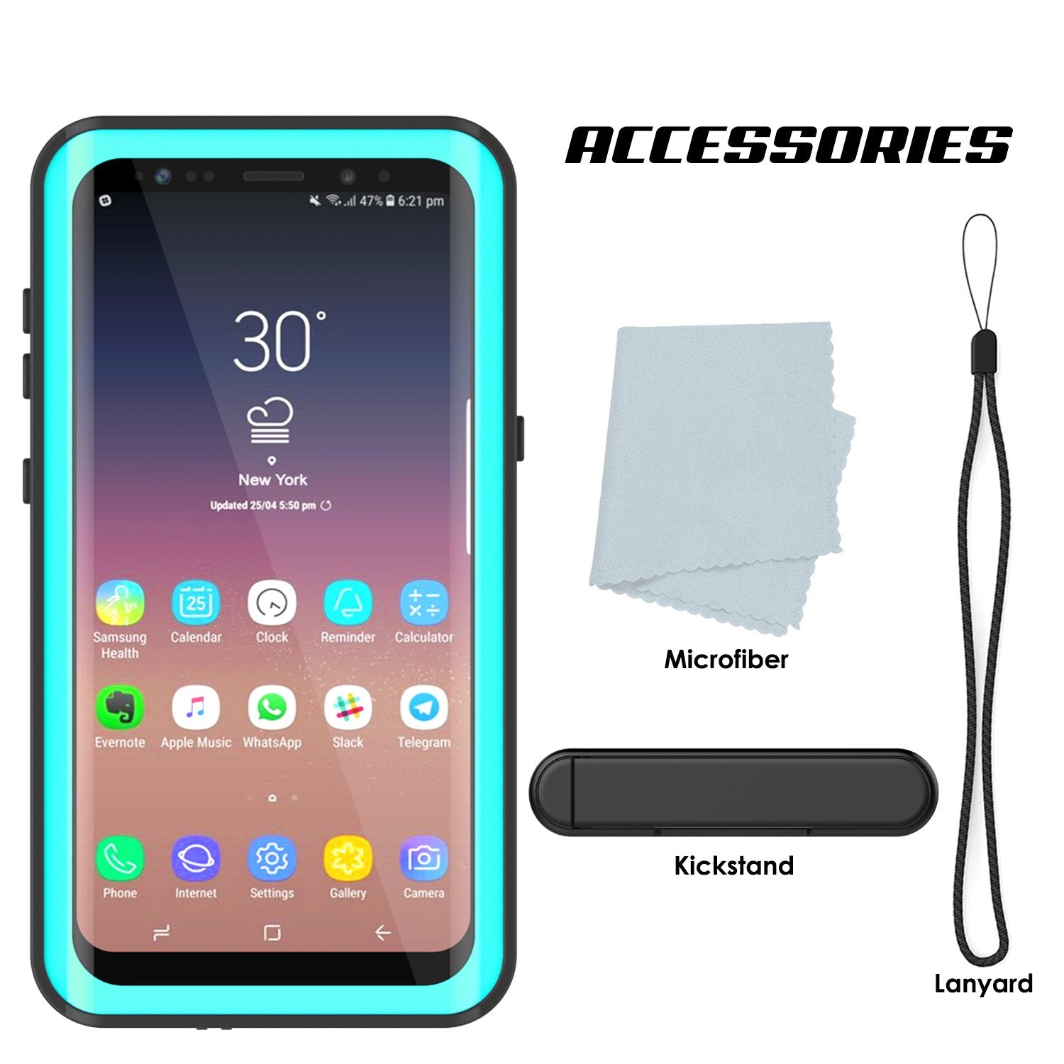 Galaxy S9 Plus Waterproof Case, Punkcase StudStar Teal Thin 6.6ft