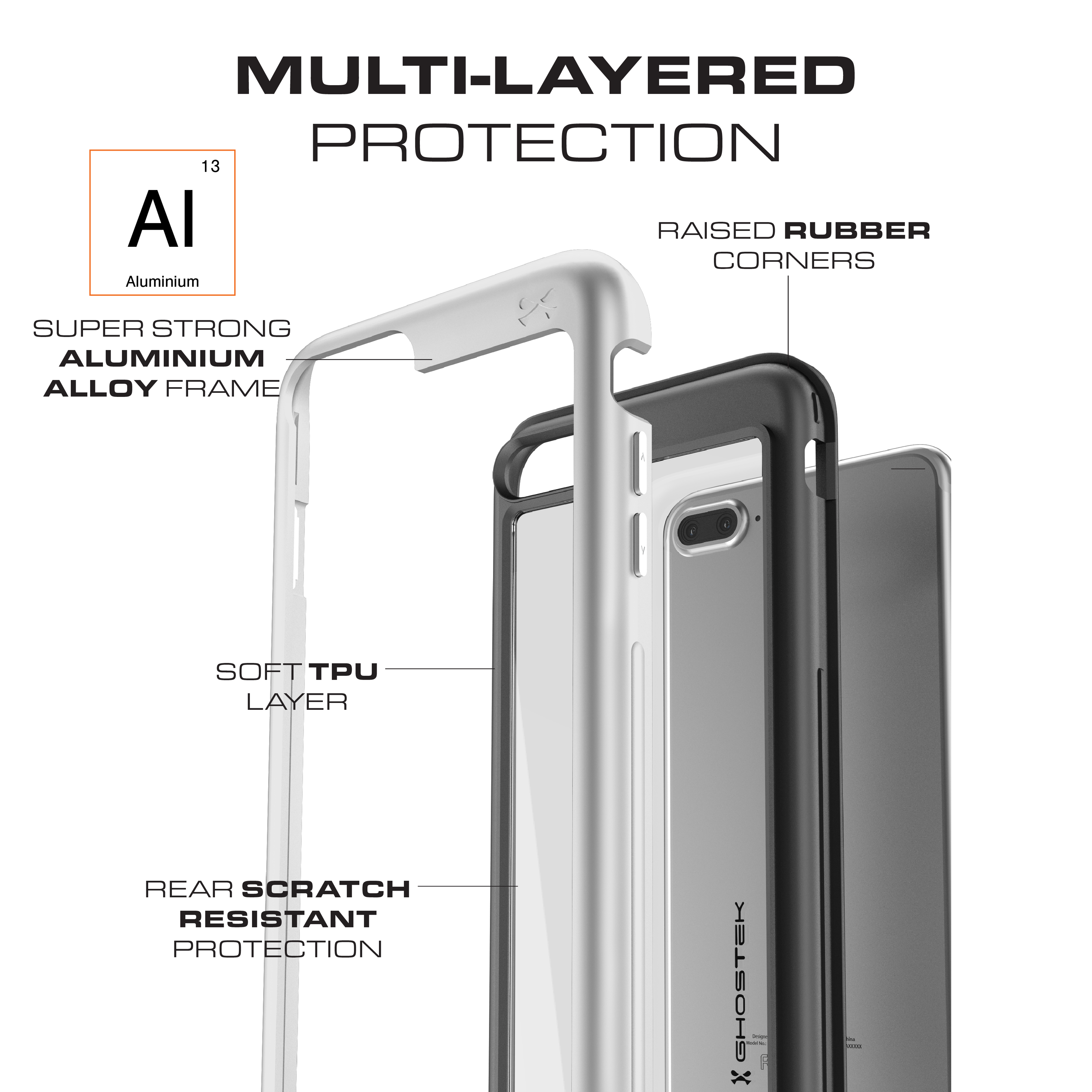 iPhone 7+ Plus Waterproof Case, Ghostek® Atomic Series for Apple iPhone 7+ Plus | Underwater | Shockproof | Dirt-proof | Snow-proof | Aluminum Frame | Adventure Ready | Ultra Fit | Swimming (Silver)