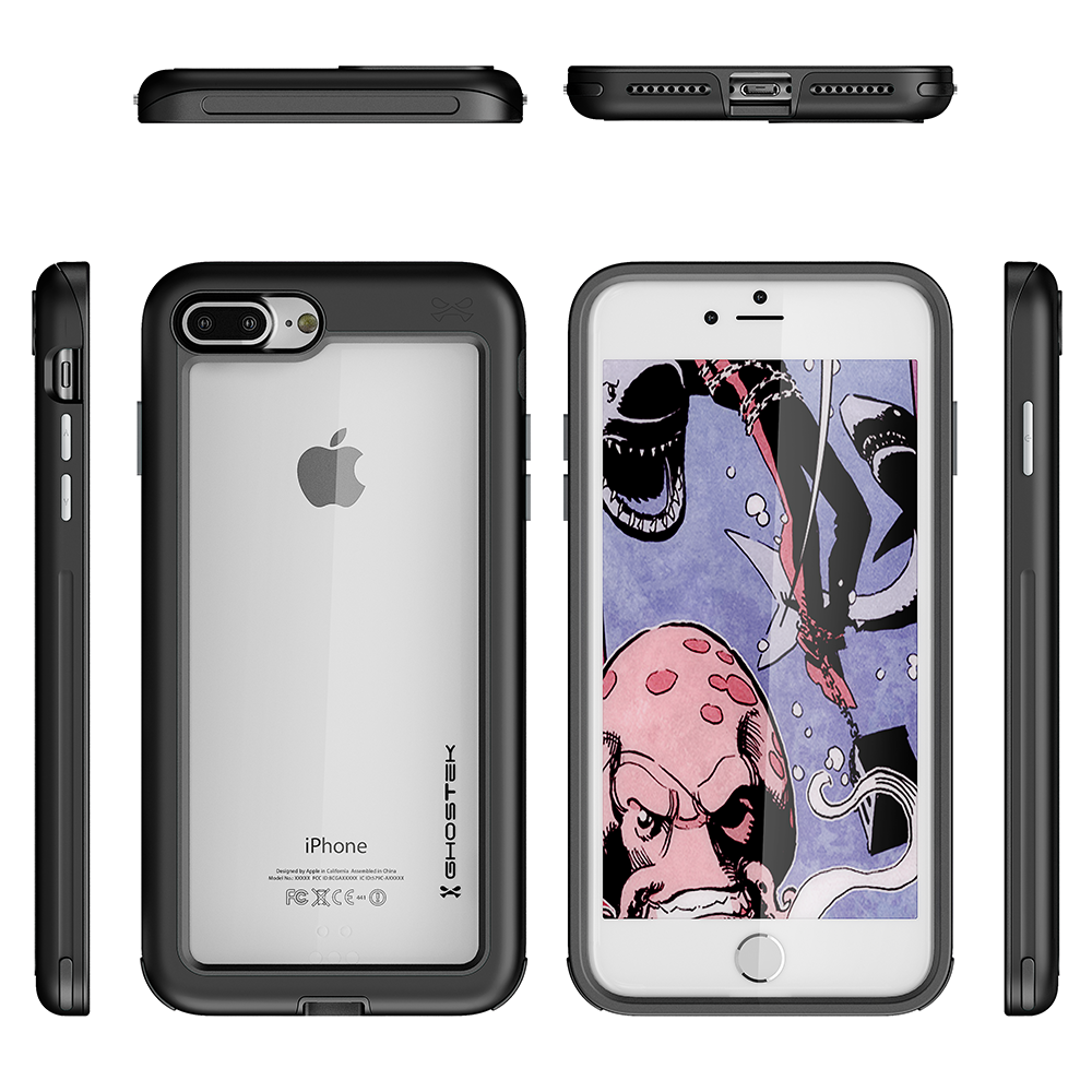 iPhone 8+ Plus Waterproof Case, Ghostek® Atomic Series for Apple iPhone  8+ Plus | Underwater | Shockproof | Dirt-proof | Snow-proof | Aluminum Frame | Adventure Ready | Ultra Fit | Swimming [BLACK]