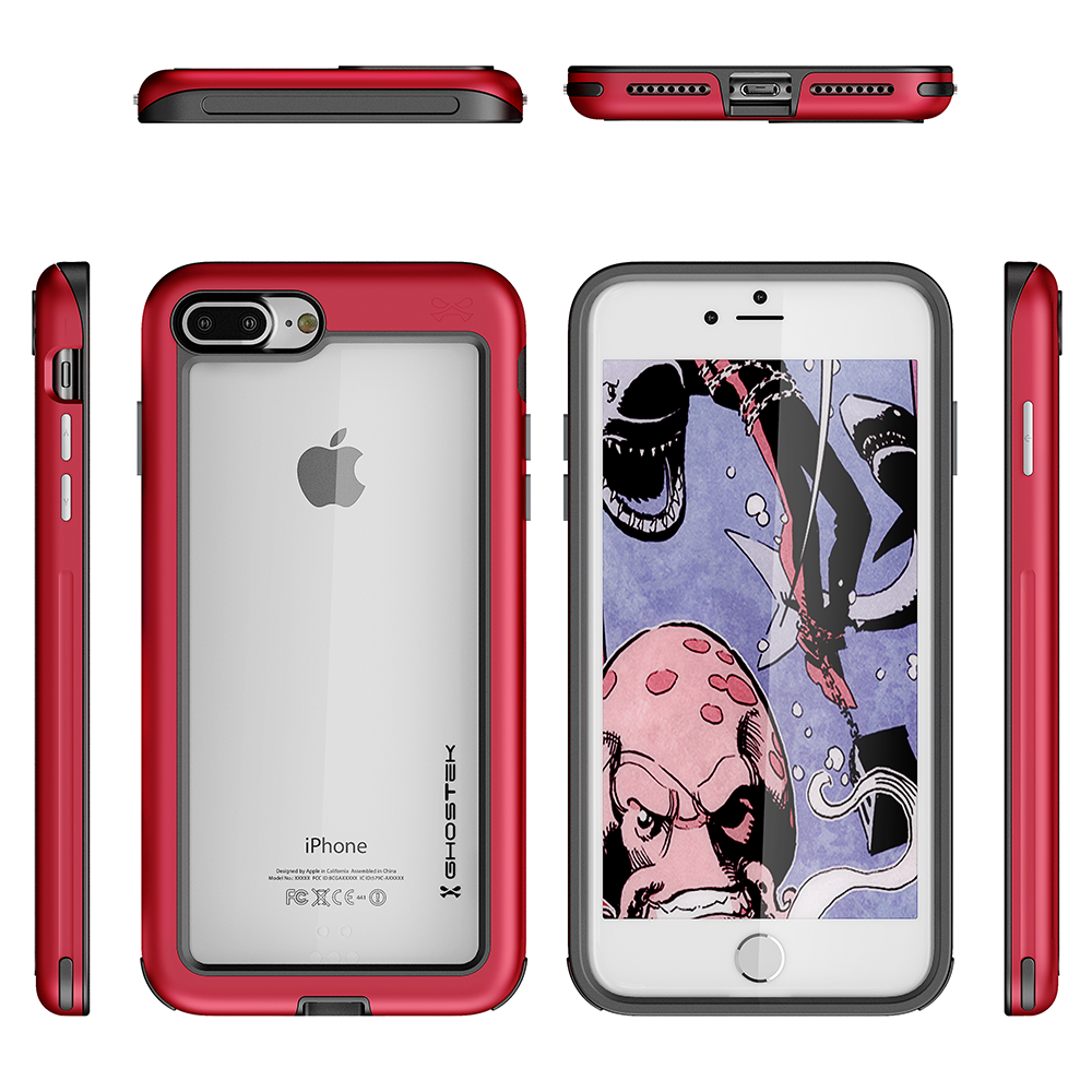 iPhone 7+ Plus Waterproof Case, Ghostek® Atomic Series for Apple iPhone 7+ Plus | Underwater | Shockproof | Dirt-proof | Snow-proof | Aluminum Frame | Adventure Ready | Ultra Fit | Swimming (Red)