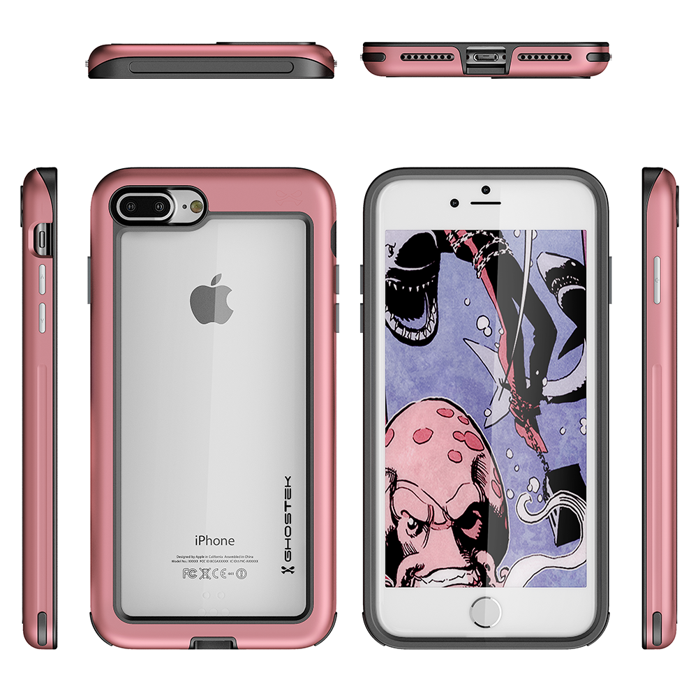 iPhone 8+ Plus Waterproof Case, Ghostek® Atomic Series for Apple iPhone  8+ Plus | Underwater | Shockproof | Dirt-proof | Snow-proof | Aluminum Frame | Adventure Ready | Ultra Fit | Swimming [PINK]