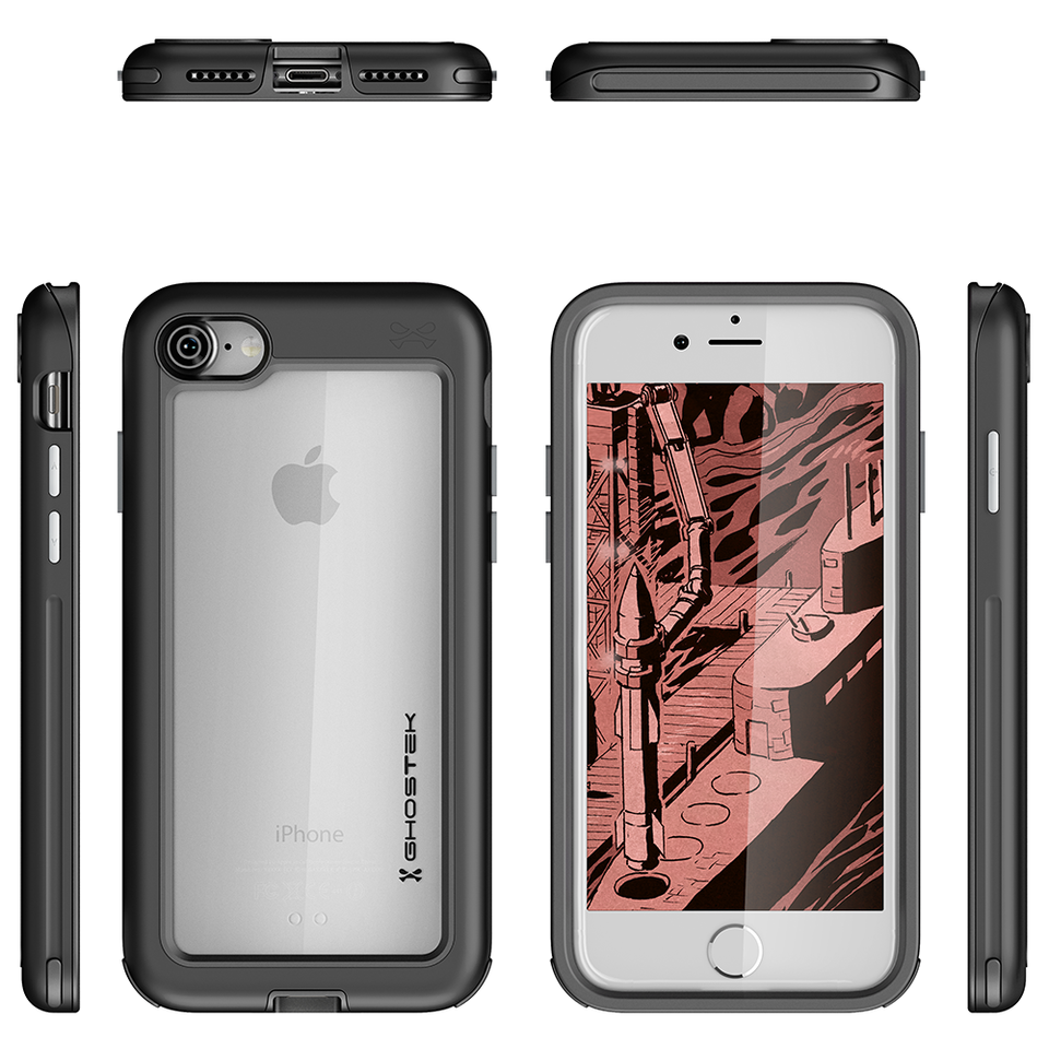 iPhone 7 Waterproof Case, Ghostek® Atomic Series for Apple iPhone 7 | Underwater | Shockproof | Dirt-proof | Snow-proof | Aluminum Frame | Adventure Ready | Ultra Fit | Swimming[BLACK]