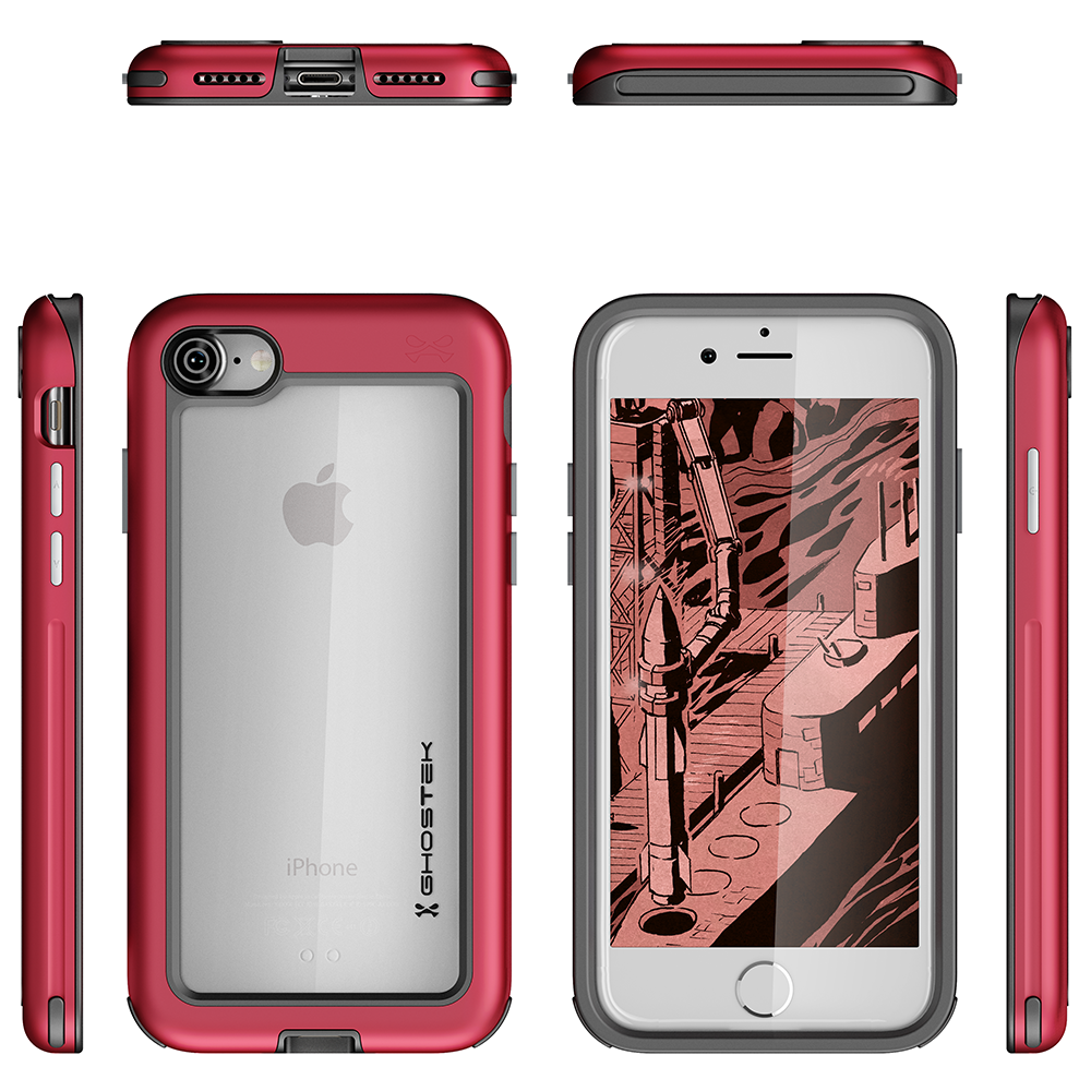 iPhone 7 Waterproof Case, Ghostek® Atomic Series for Apple iPhone 7 | Underwater | Shockproof | Dirt-proof | Snow-proof | Aluminum Frame | Adventure Ready | Ultra Fit | Swimming [RED]