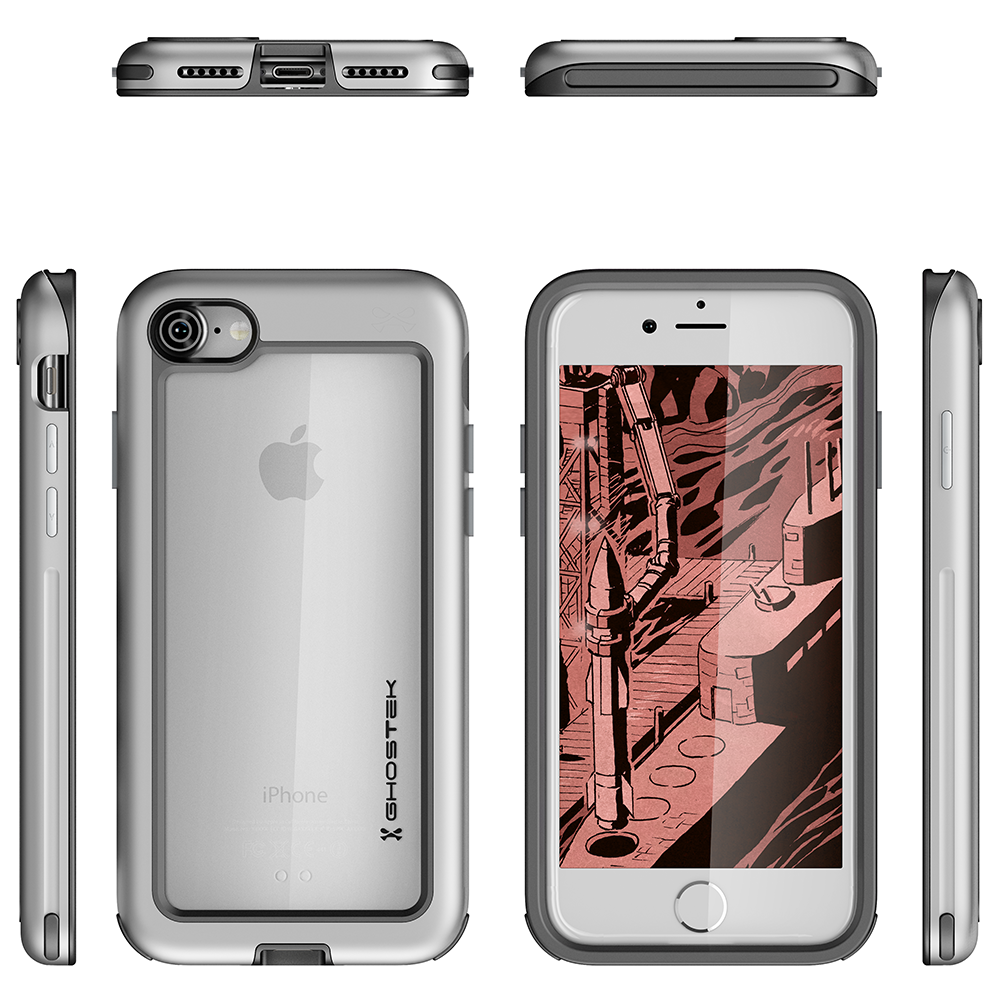 iPhone 7 Waterproof Case, Ghostek® Atomic Series for Apple iPhone 7 | Underwater | Shockproof | Dirt-proof | Snow-proof | Aluminum Frame | Adventure Ready | Ultra Fit | Swimming [SILVER]