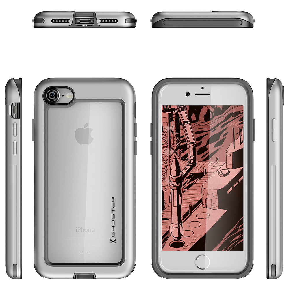 iPhone 8 Waterproof Case, Ghostek® Atomic Series for Apple iPhone 8 | Underwater | Shockproof | Dirt-proof | Snow-proof | Aluminum Frame | Adventure Ready | Ultra Fit | Swimming[Silver]