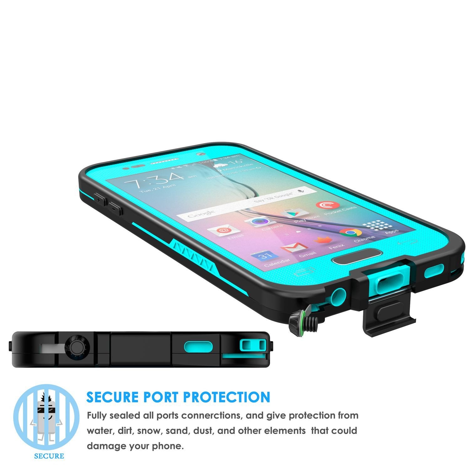Galaxy S6 Waterproof Case, Punkcase SpikeStar Teal Water/Shock/Dirt/Snow Proof | Lifetime Warranty