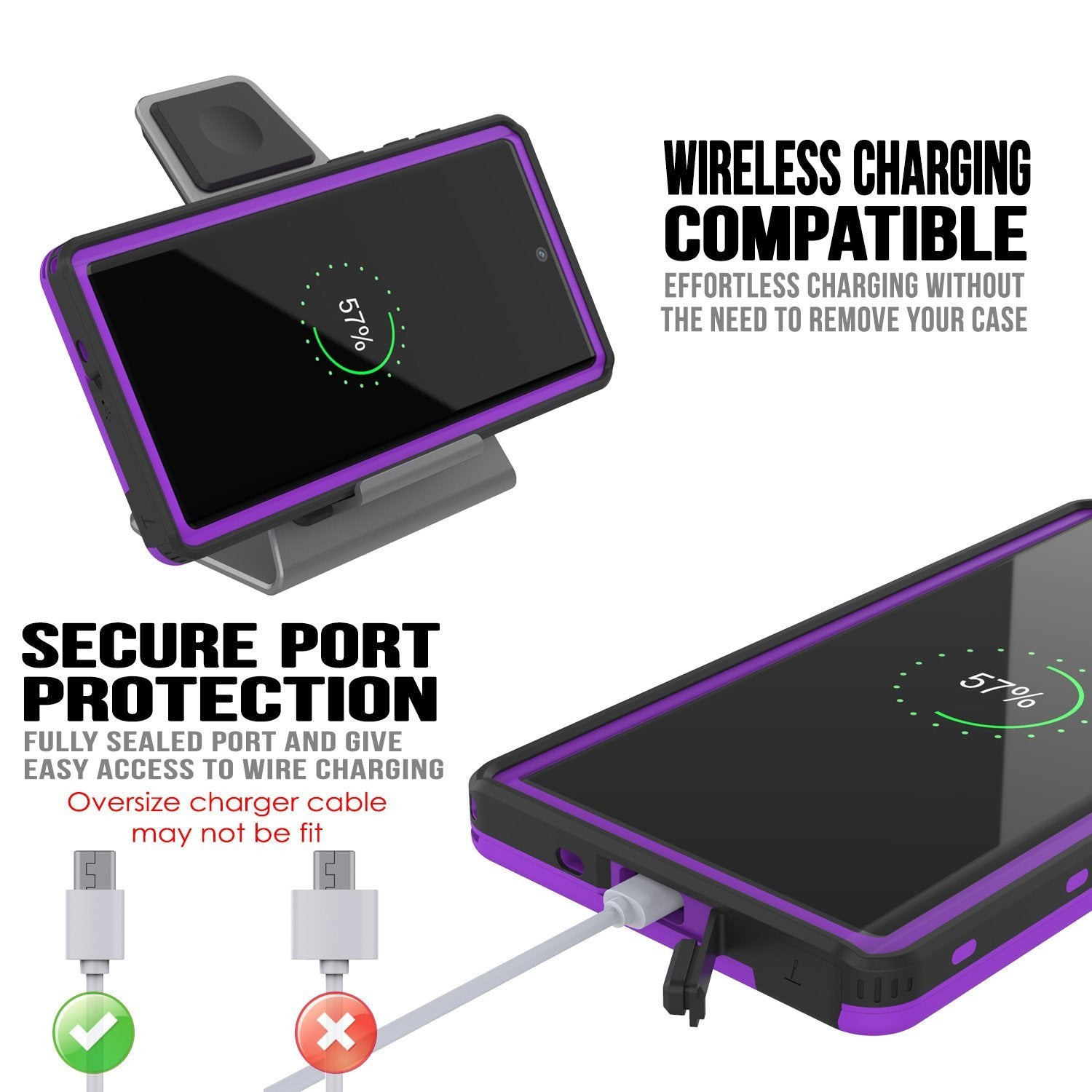 PunkCase Galaxy Note 10+ Plus Waterproof Case, [KickStud Series] Armor Cover [Purple]