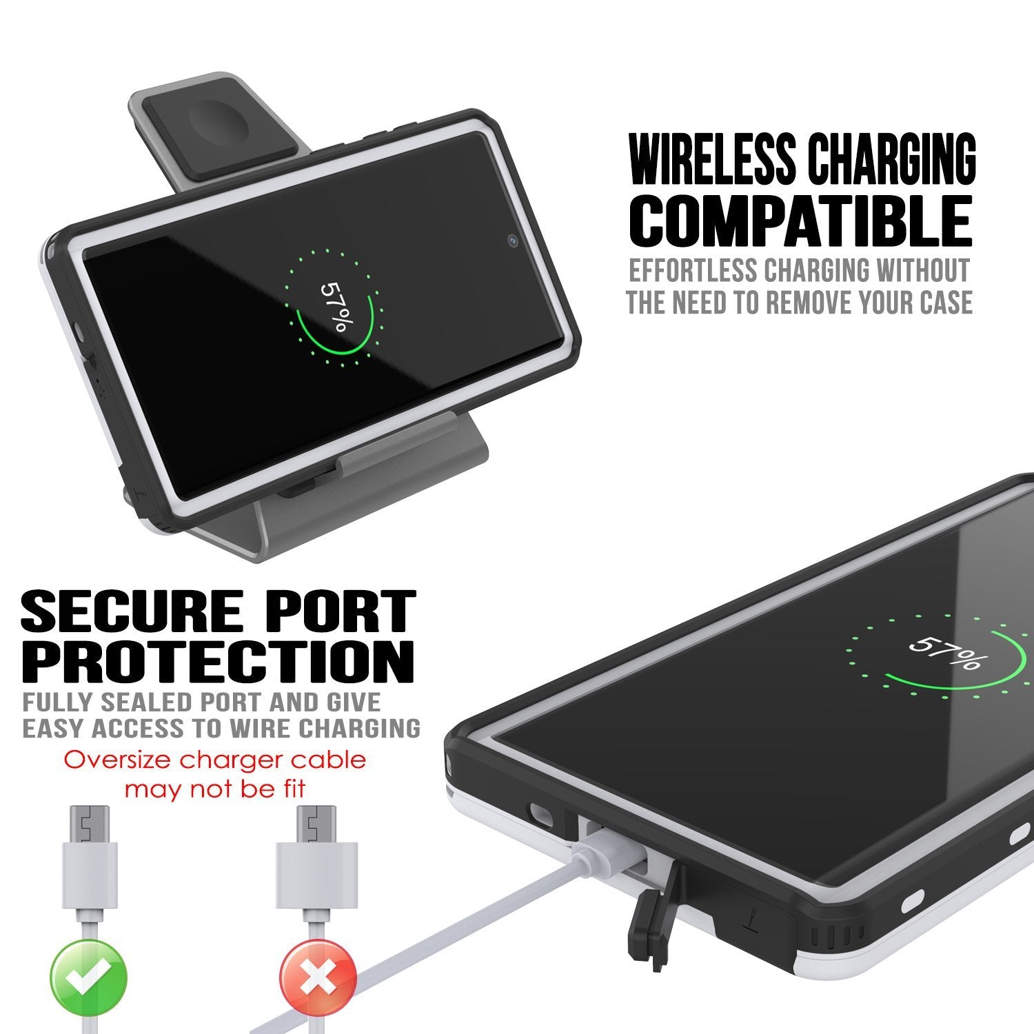 PunkCase Galaxy Note 10 Waterproof Case, [KickStud Series] Armor Cover [White]