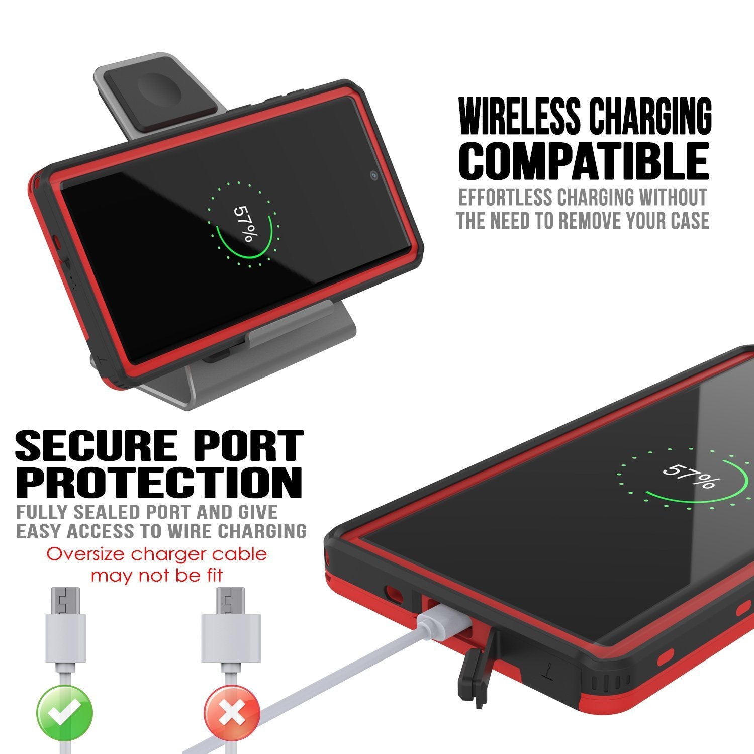 PunkCase Galaxy Note 10 Waterproof Case, [KickStud Series] Armor Cover [Red]