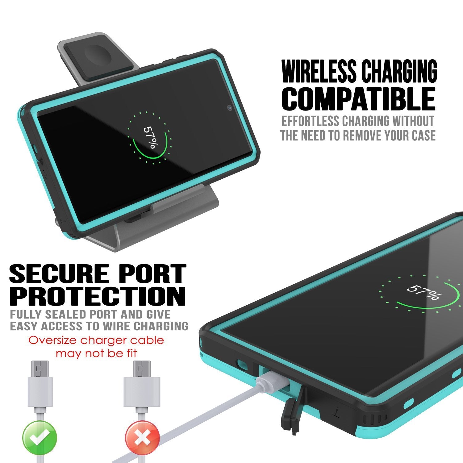 PunkCase Galaxy Note 10 Waterproof Case, [KickStud Series] Armor Cover [Teal]