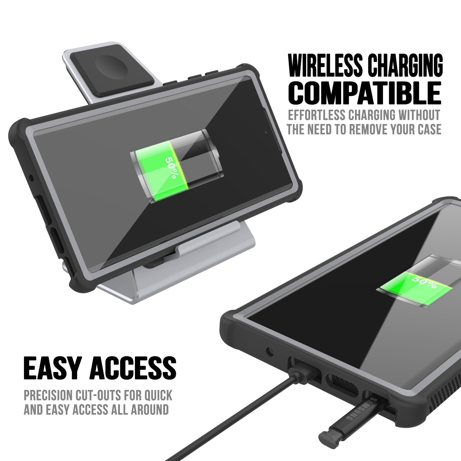 Punkcase Galaxy Note 10 Case, [Spartan Series] Black Rugged Heavy Duty Cover W/Built in Screen Protector