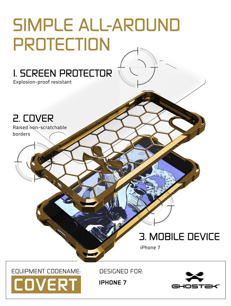 iPhone 7 Case, Ghostek® Covert Gold Series for Apple iPhone 7 Premium Impact Protective Armor Case Cover | Clear TPU | Lifetime Warranty Exchange | Explosion-Proof Screen Protector | Ultra Fit (Gold)