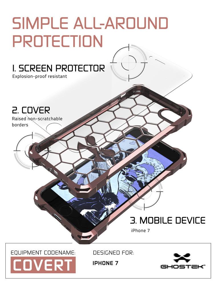 iPhone 7 Case, Ghostek® Covert Rose Pink Series for Apple iPhone 7 Premium Impact Protective Armor Case Cover | Clear TPU | Lifetime Warranty Exchange | Explosion-Proof Screen Protector | Ultra Fit (Rose Pink)