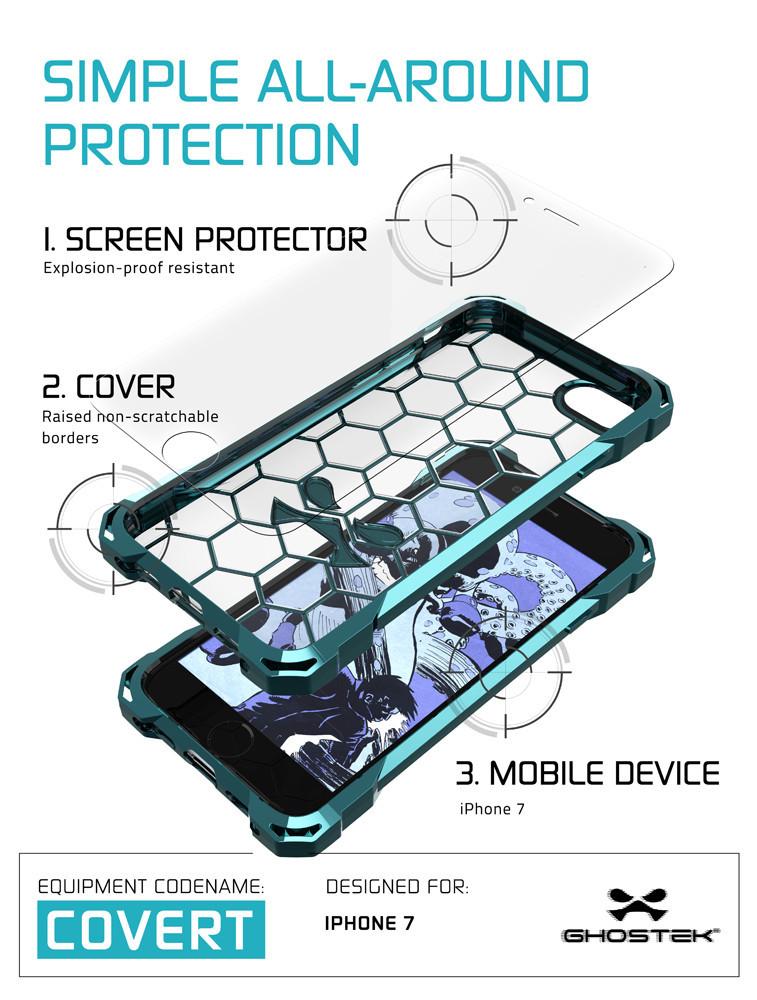 iPhone 7 Case, Ghostek® Covert Teal Series for Apple iPhone 7 Premium Impact Protective Armor Case Cover | Clear TPU | Lifetime Warranty Exchange | Explosion-Proof Screen Protector | Ultra Fit (Teal)