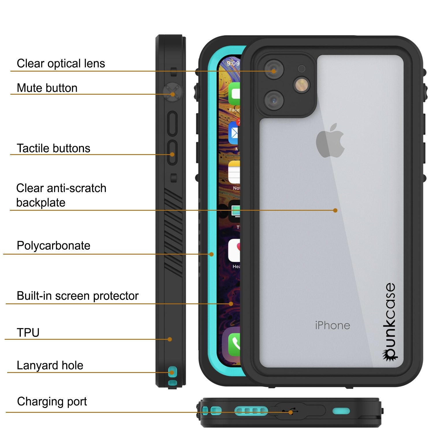 iPhone 11 Waterproof Case, Punkcase [Extreme Series] Armor Cover W/ Built In Screen Protector [Teal]