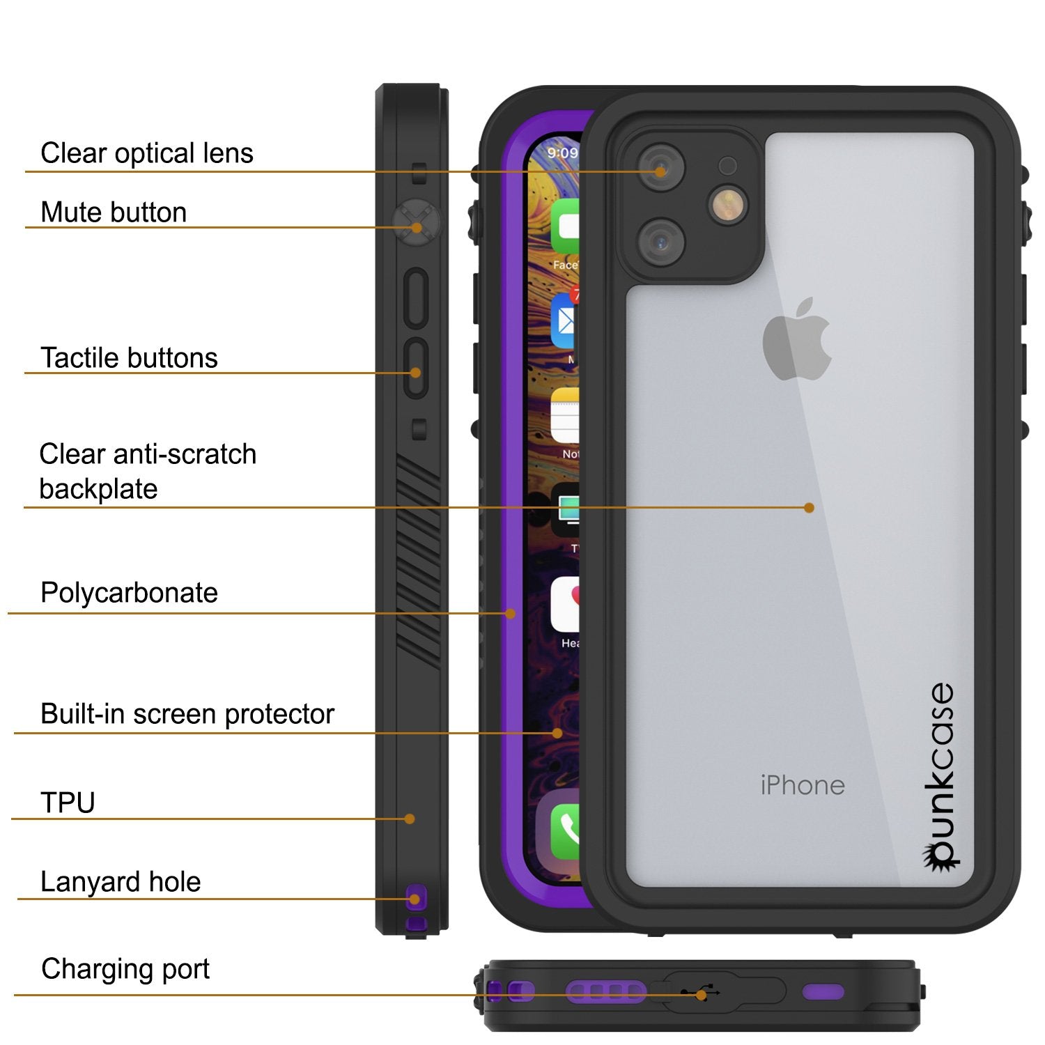 iPhone 11 Waterproof Case, Punkcase [Extreme Series] Armor Cover W/ Built In Screen Protector [Purple]