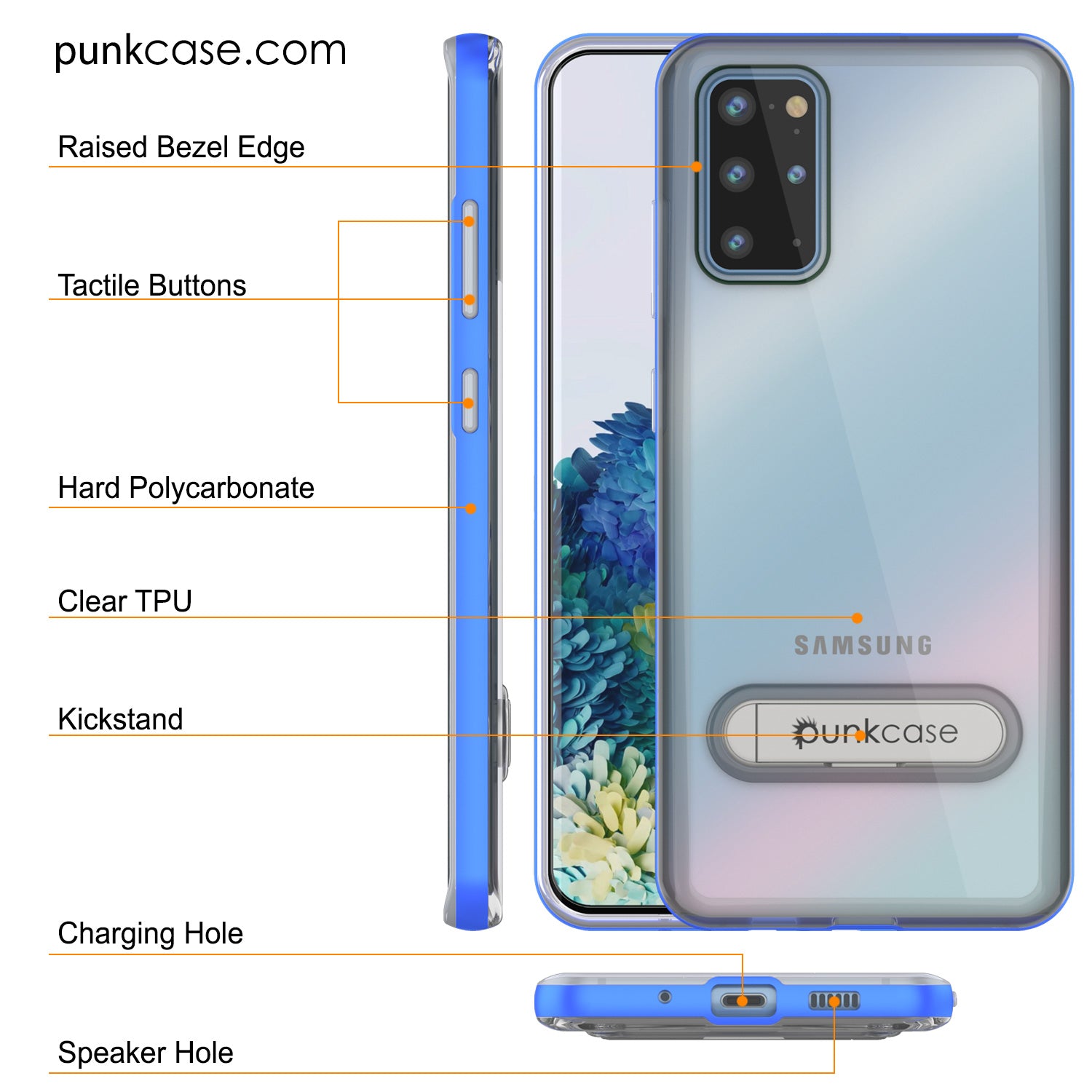 Galaxy S20+ Plus Case, PUNKcase [LUCID 3.0 Series] [Slim Fit] Armor Cover w/ Integrated Screen Protector [Blue]