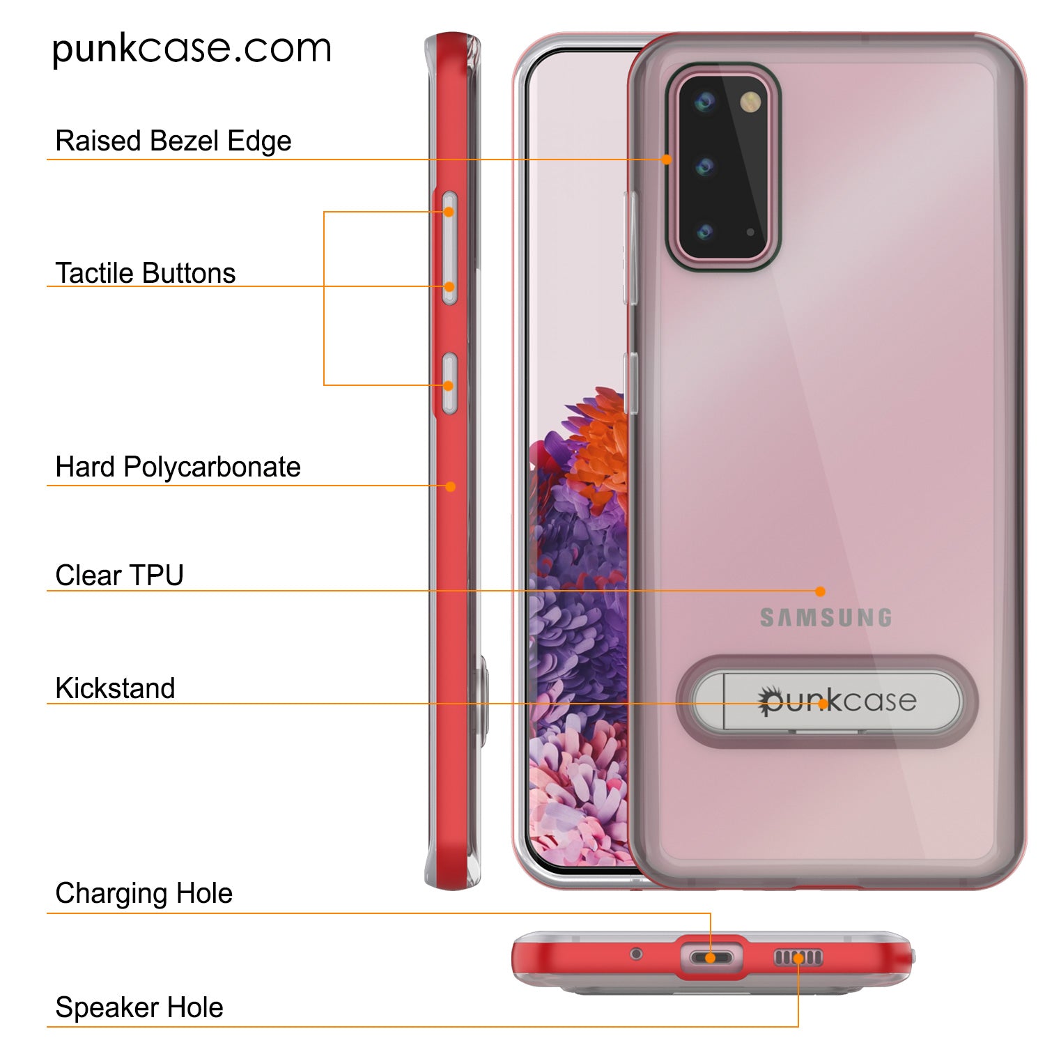 Galaxy S20 Case, PUNKcase [LUCID 3.0 Series] [Slim Fit] Armor Cover w/ Integrated Screen Protector [Red]