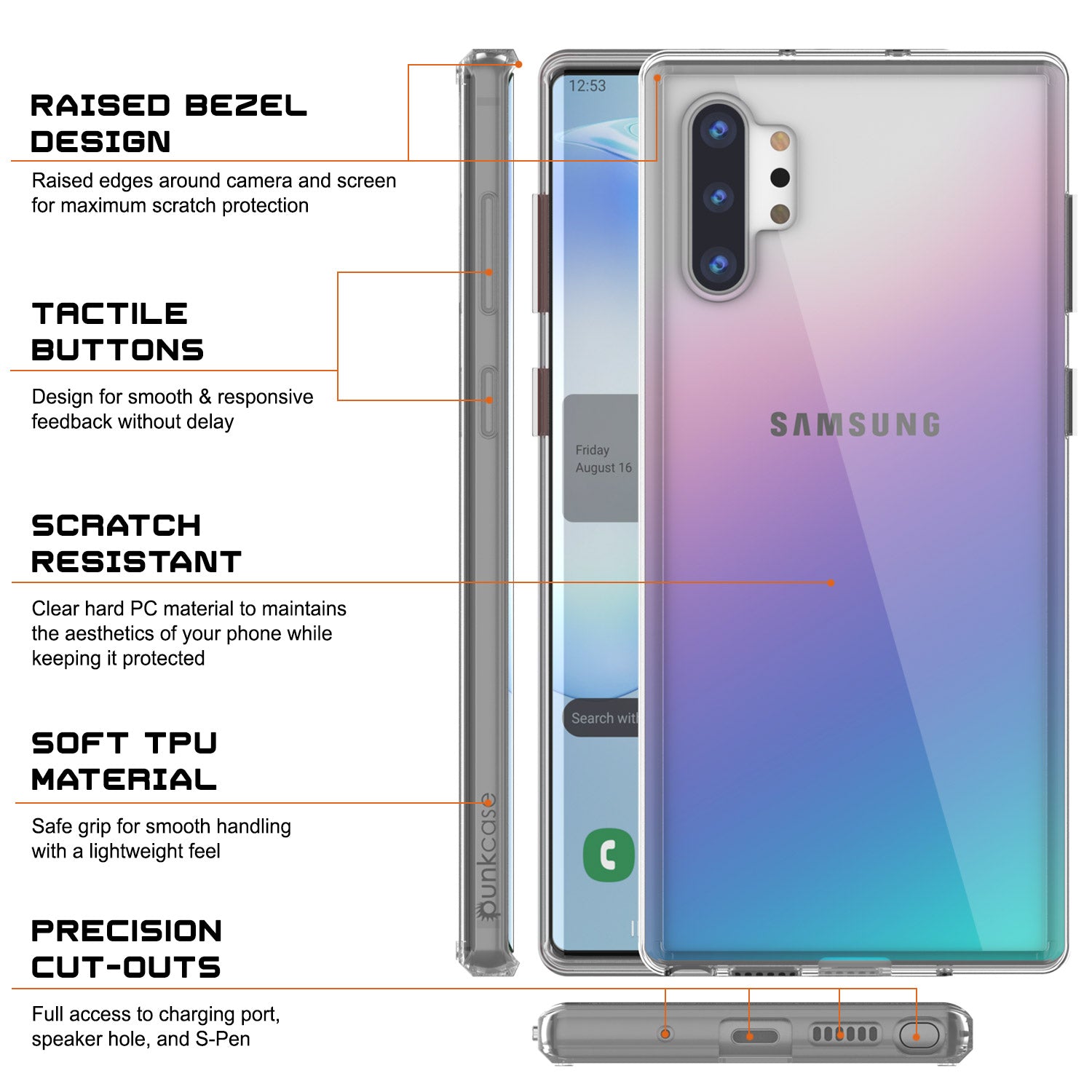 Galaxy Note 10+ Plus Punkcase Lucid-2.0 Series Slim Fit Armor Clear Case Cover