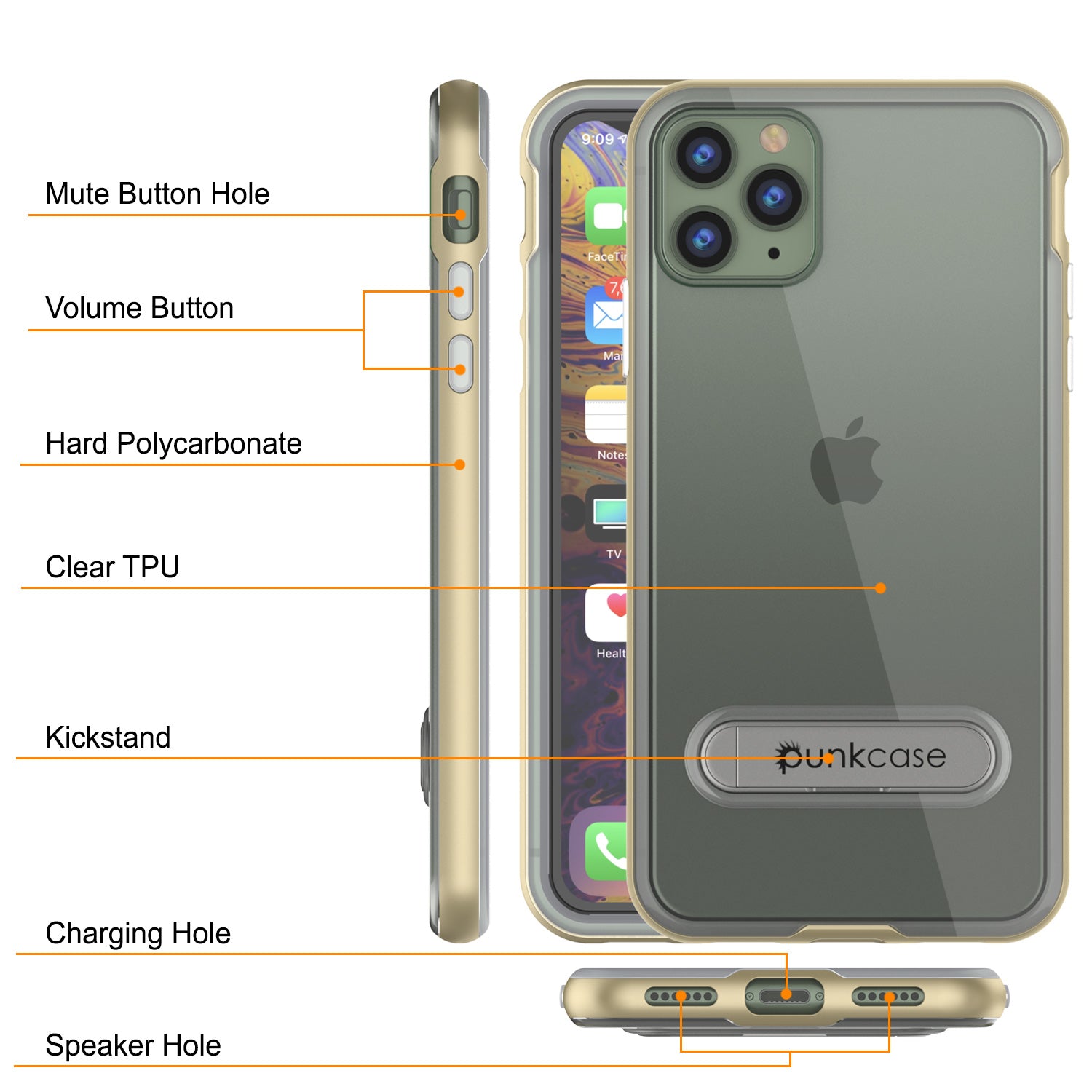 iPhone 11 Pro Max Case, PUNKcase [LUCID 3.0 Series] [Slim Fit] Armor Cover w/ Integrated Screen Protector [Gold]