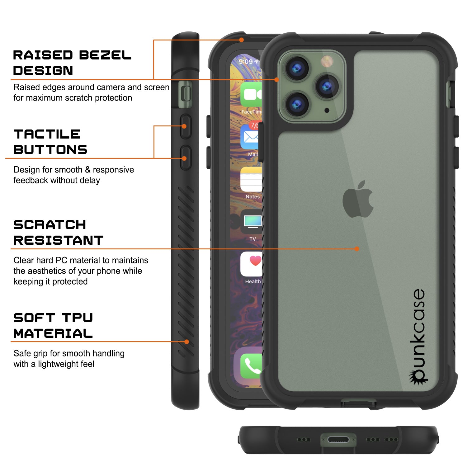 PunkCase iPhone 11 Pro Case, [Spartan Series] Clear Rugged Heavy Duty Cover W/Built in Screen Protector [Black]