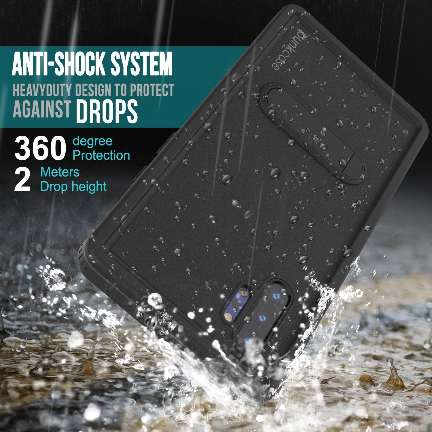 PunkCase Galaxy Note 10+ Plus Waterproof Case, [KickStud Series] Armor Cover [Black]