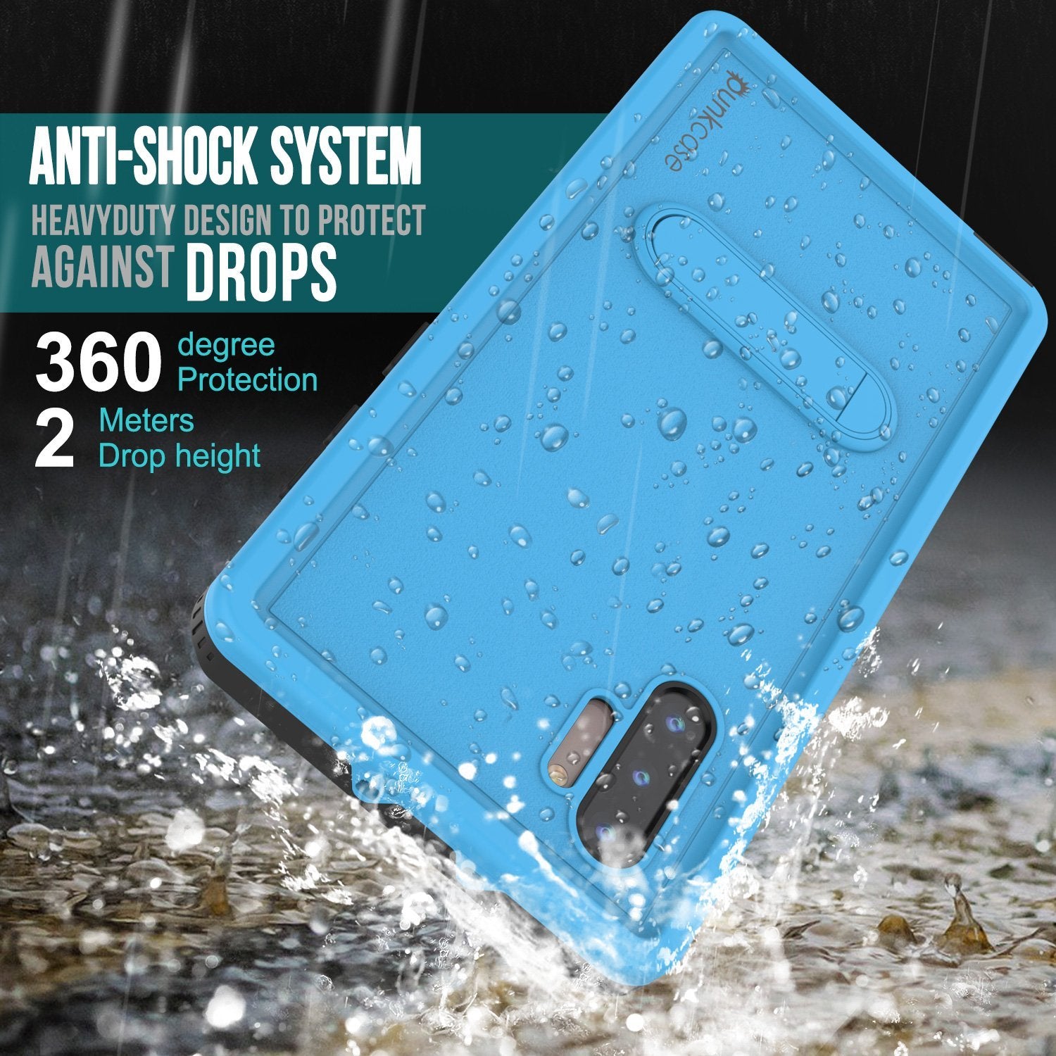 PunkCase Galaxy Note 10 Waterproof Case, [KickStud Series] Armor Cover [Light-Blue]