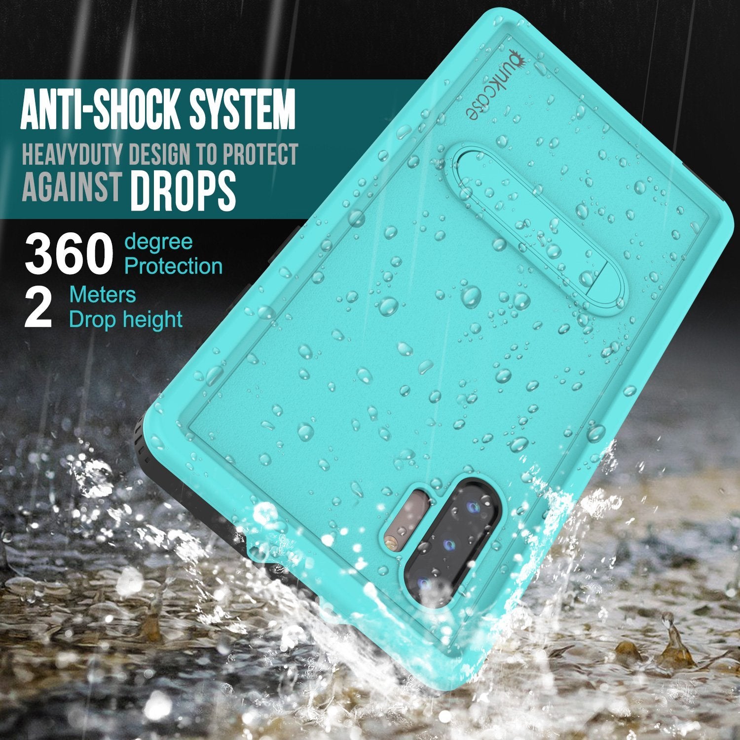 PunkCase Galaxy Note 10 Waterproof Case, [KickStud Series] Armor Cover [Teal]