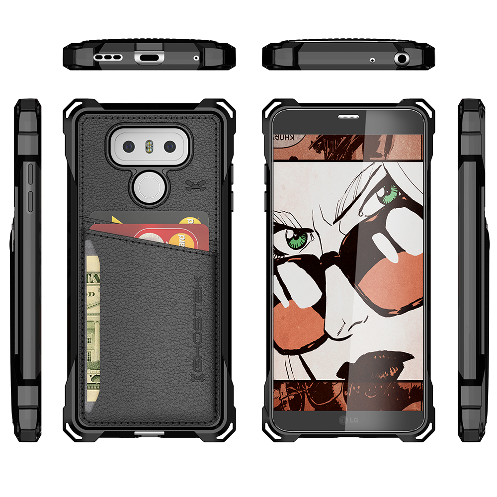 LG G6 Wallet Case, Ghostek Exec Black Series | Slim Armor Hybrid Impact Bumper | TPU PU Leather Credit Card Slot Holder Sleeve Cover