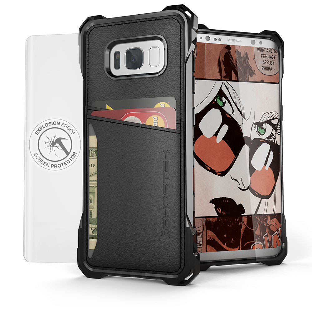 Galaxy S8 Wallet Case, Ghostek Exec Black Series | Slim Armor Leather Cover