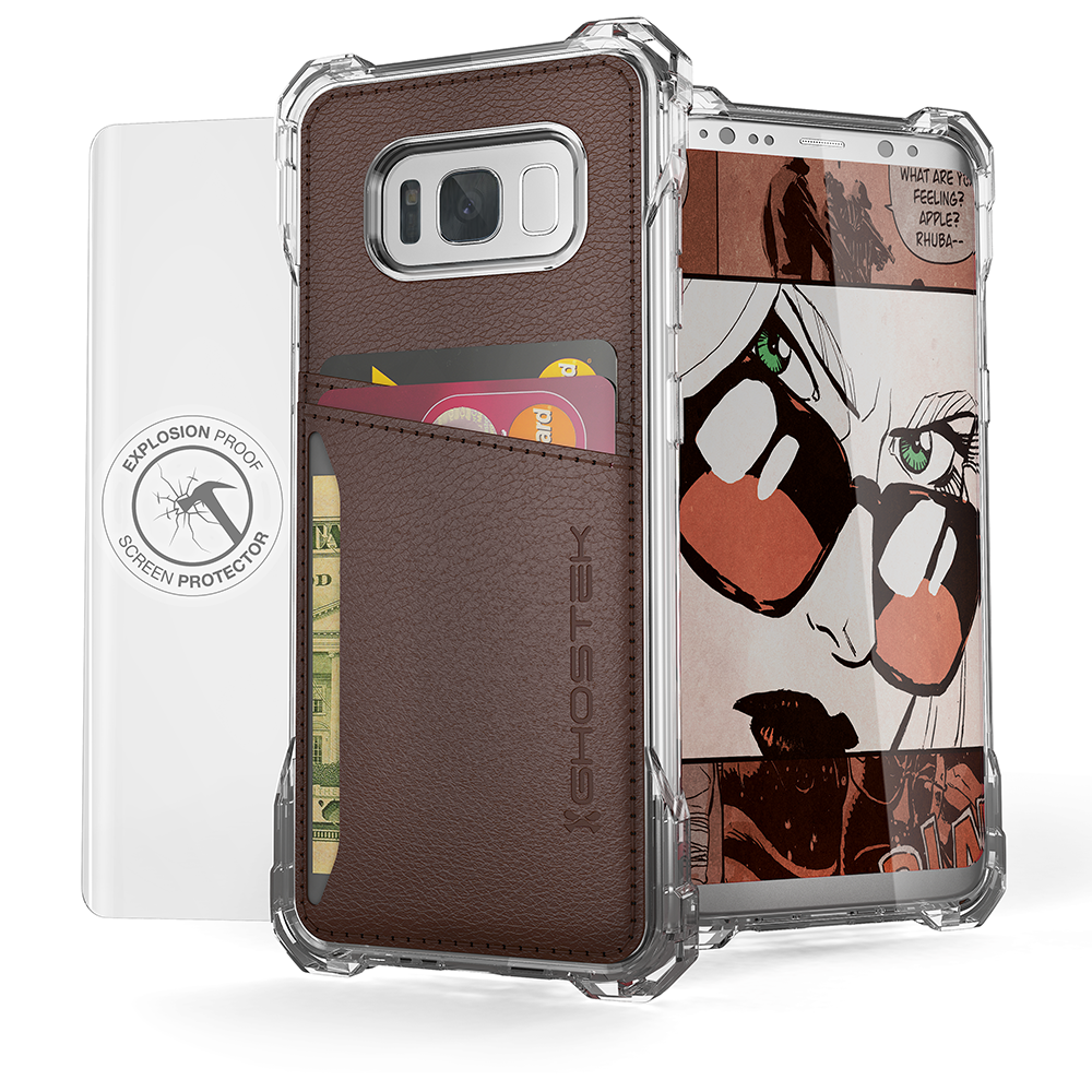 Galaxy S8 Wallet Case, Ghostek Exec Brown Series | Slim Armor Leather Cover