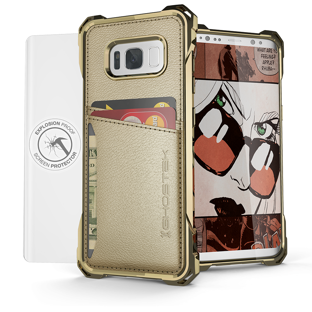 Galaxy S8+ Plus Wallet Case, Ghostek Exec Gold Series Leather Cover