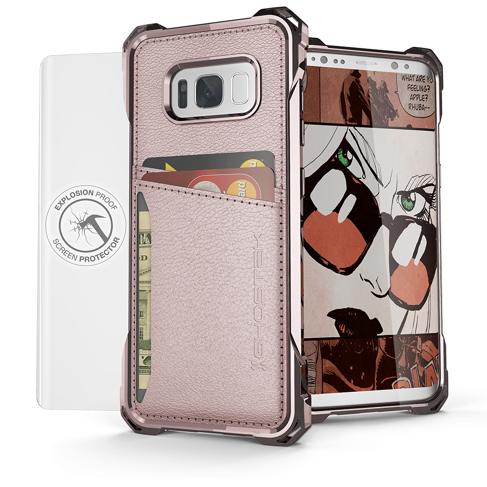 Galaxy S8+ Plus Wallet Case, Ghostek Exec Pink Series Leather Cover