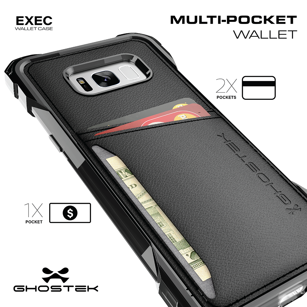 Galaxy S8 Wallet Case, Ghostek Exec Black Series | Slim Armor Leather Cover