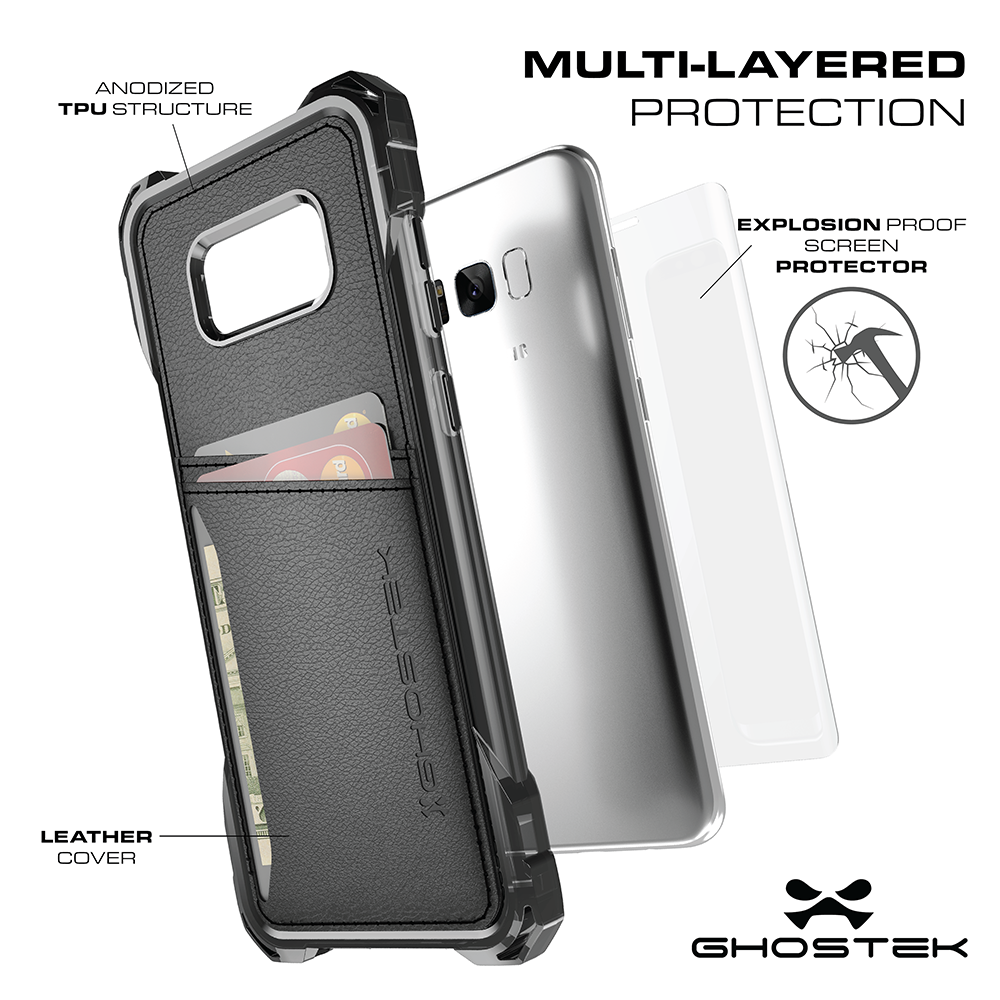 Galaxy S8 Wallet Case, Ghostek Exec Black Series | Slim Armor Leather Cover