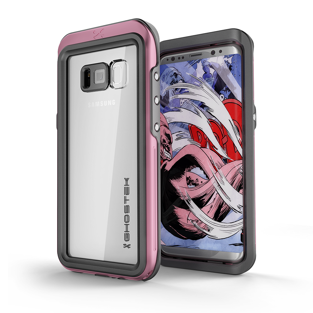 Galaxy S8 Waterproof PunkCase, Ghostek Atomic 3 Aluminum Frame, Pink