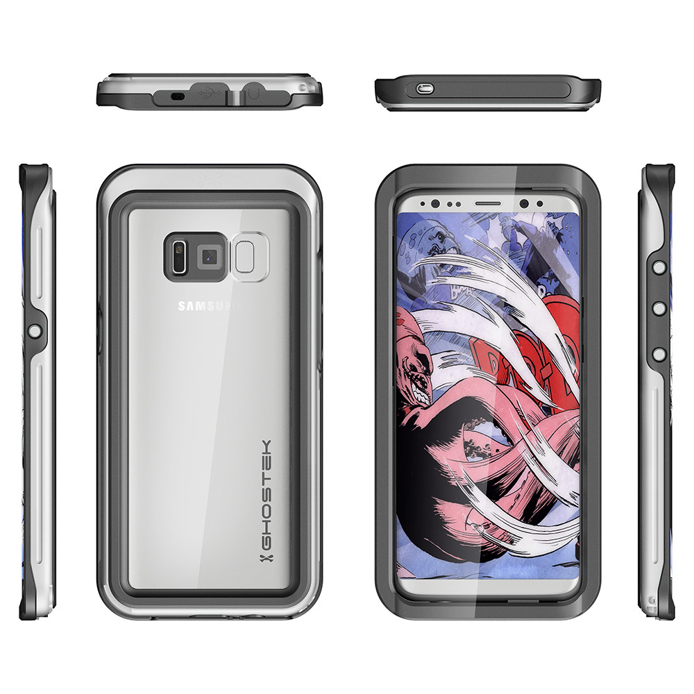 Galaxy S8 Waterproof Case, Ghostek Atomic 3 Aluminum Frame, Silver