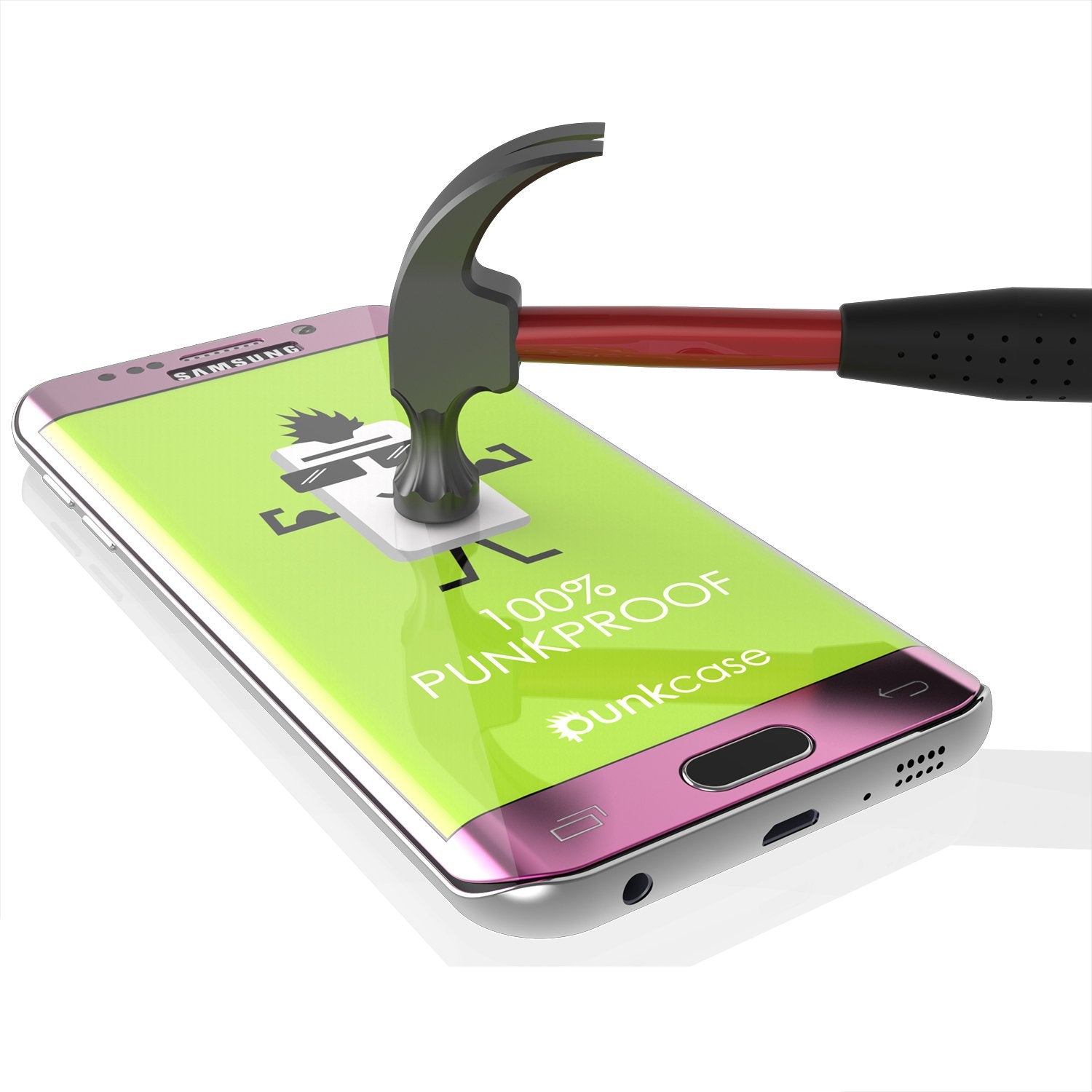 Galaxy S6 Edge Pink Tempered Glass Screen Protector, PUNKSHIELD \0.33mm Thick 9H Glass