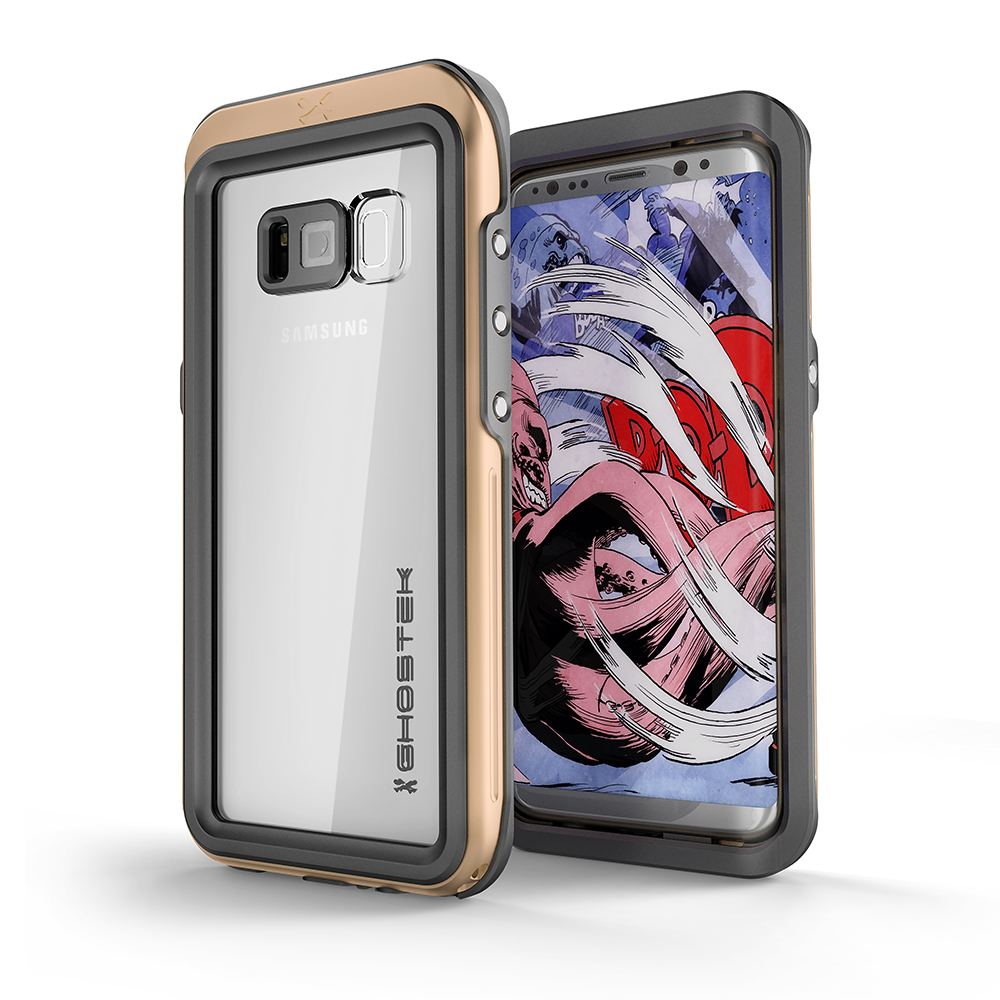 Galaxy S8 Waterproof PunkCase, Ghostek Atomic 3 Aluminum Frame, Gold