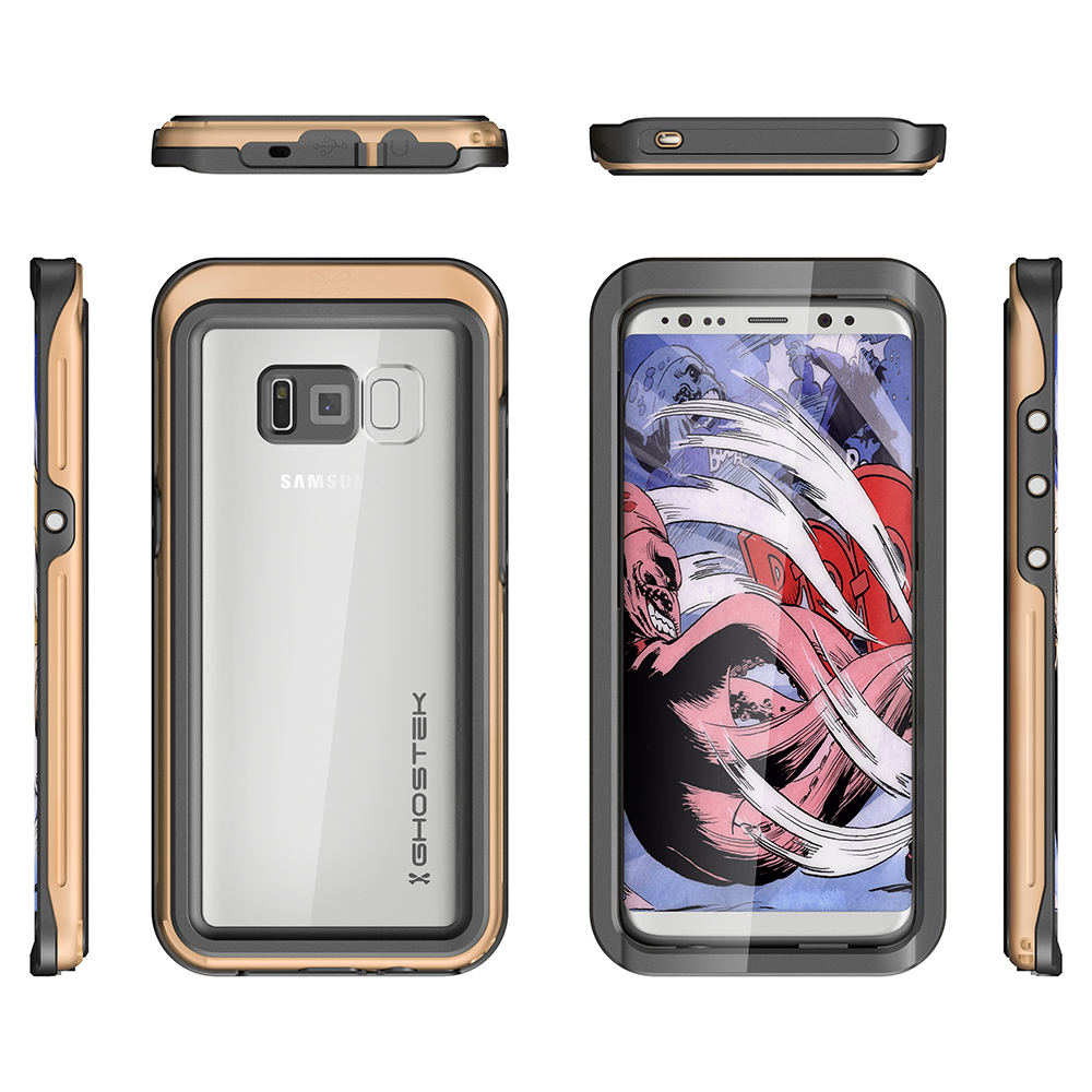 Galaxy S8 Waterproof PunkCase, Ghostek Atomic 3 Aluminum Frame, Gold