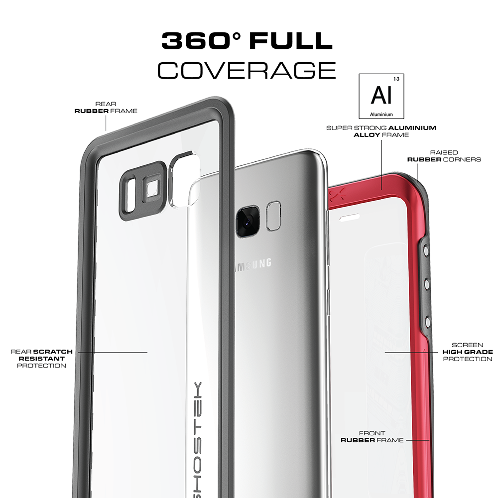 Galaxy S8 Waterproof Case, Ghostek Atomic 3 Aluminum Frame, Silver