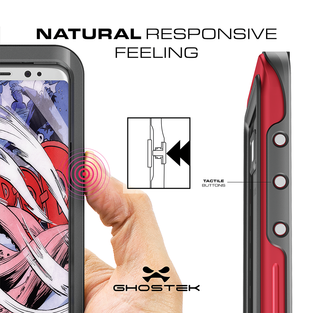 Galaxy S8 Plus PunkCase, Ghostek Atomic 3 Series Aluminum Frame, Red