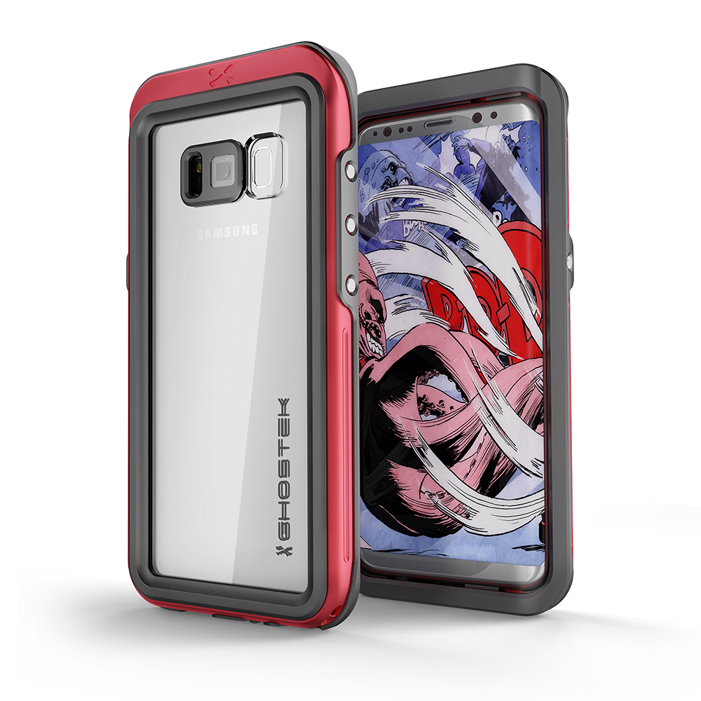 Galaxy S8 Waterproof PunkCase, Ghostek Atomic 3 Aluminum Frame, Red