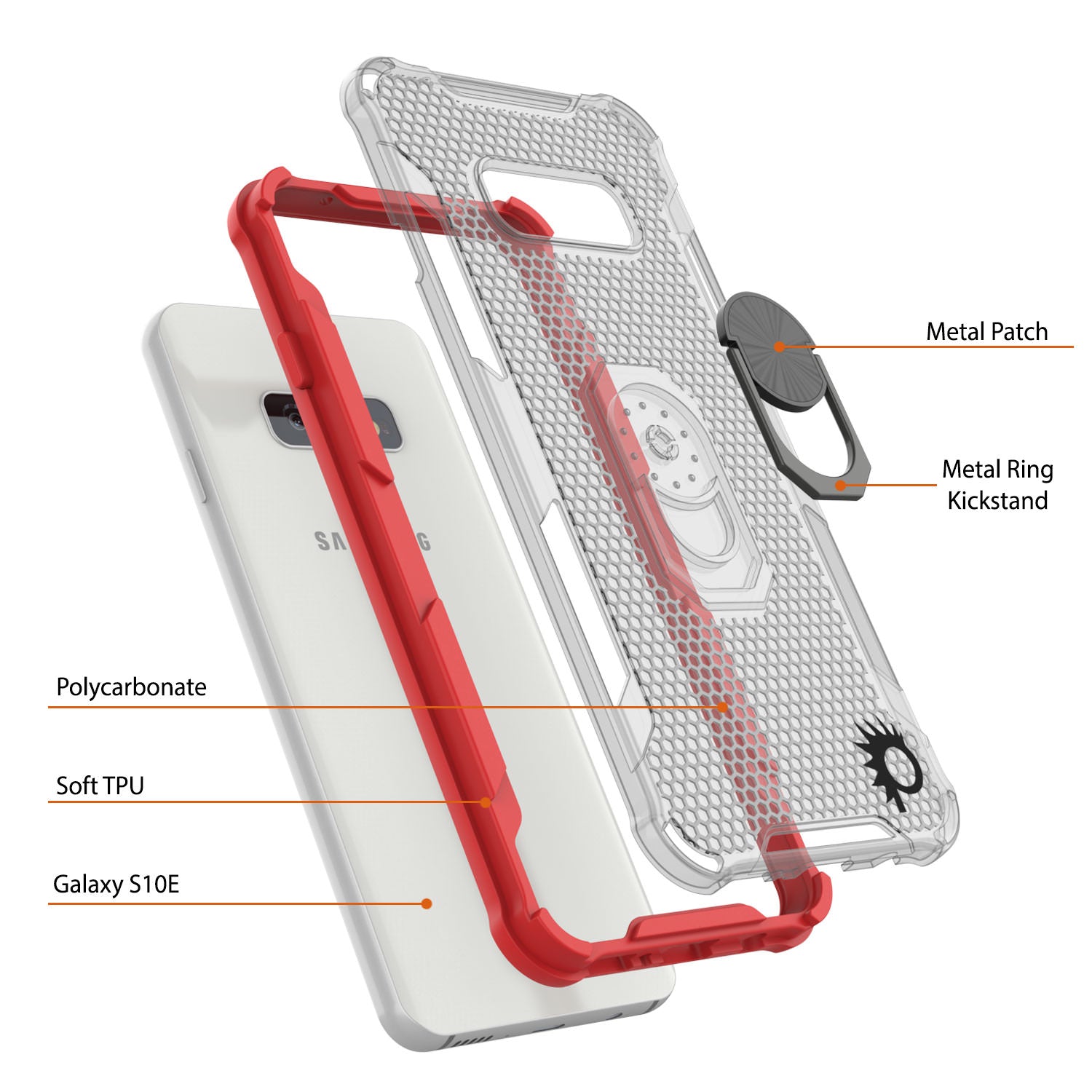 Punkcase Galaxy S10e Case [Magnetix 2.0 Series] Clear Protective TPU Cover W/Kickstand [Red]